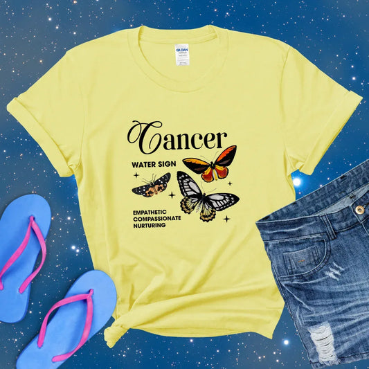 Cancer Butterfly Zodiac T-Shirt, astrology horoscope shirt, Cancer birthday gift tee for men or women