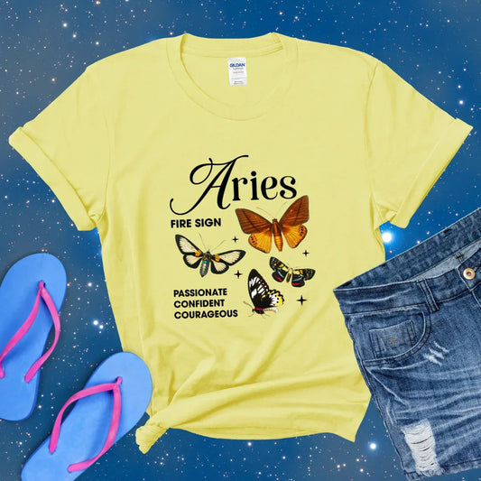 Aries Butterfly Zodiac T-Shirt, astrology horoscope shirt, Aries birthday gift tee for men or women
