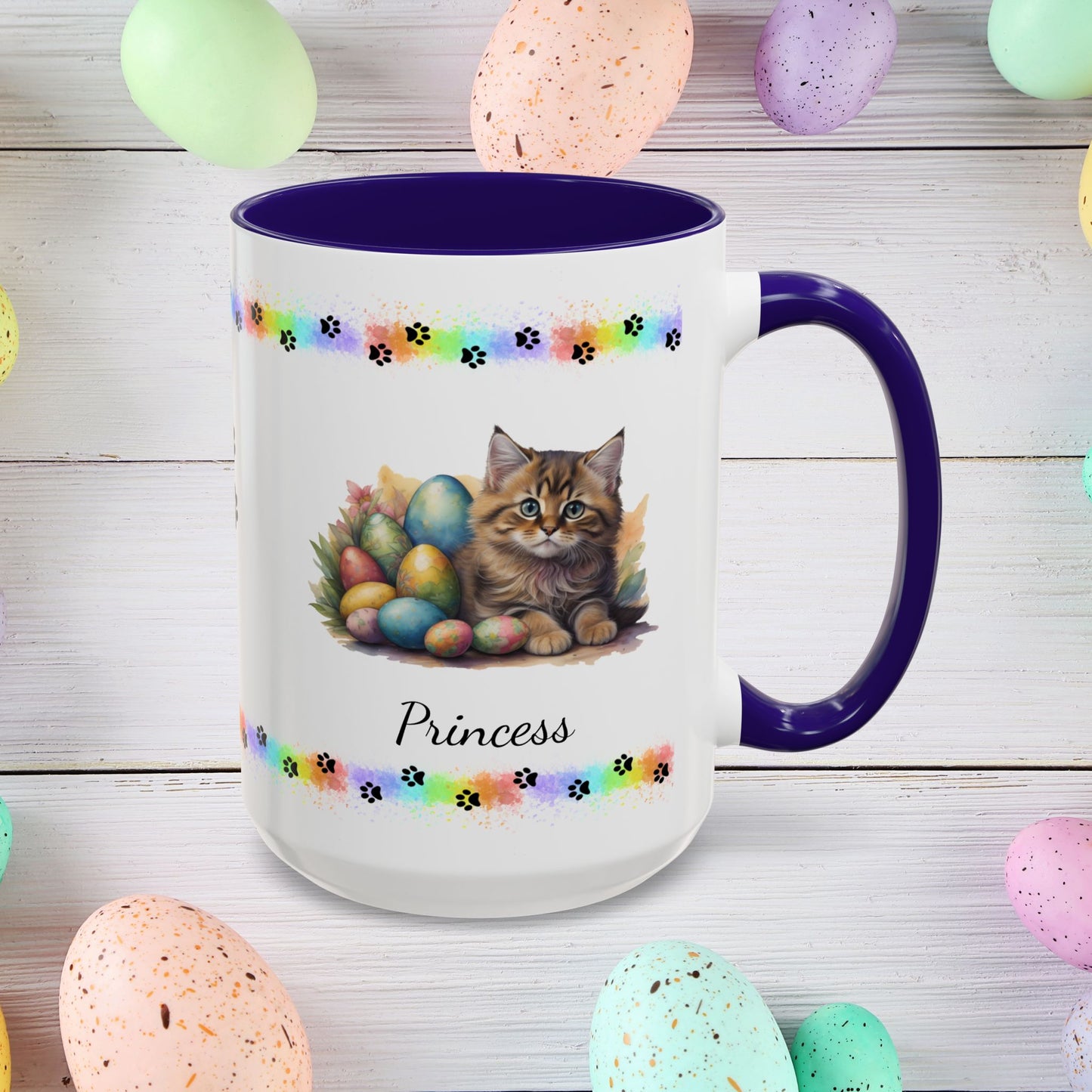 Siberian cute kitten Easter coffee mug, personalized gift for cat lovers, mental health awareness present