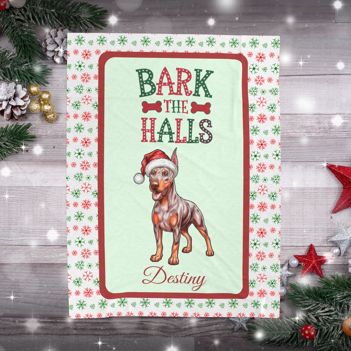 Doberman Pinscher (Fawn/Isabella & Rust) Plush Velveteen Blanket - holiday throw for Doberman lovers and pet owners