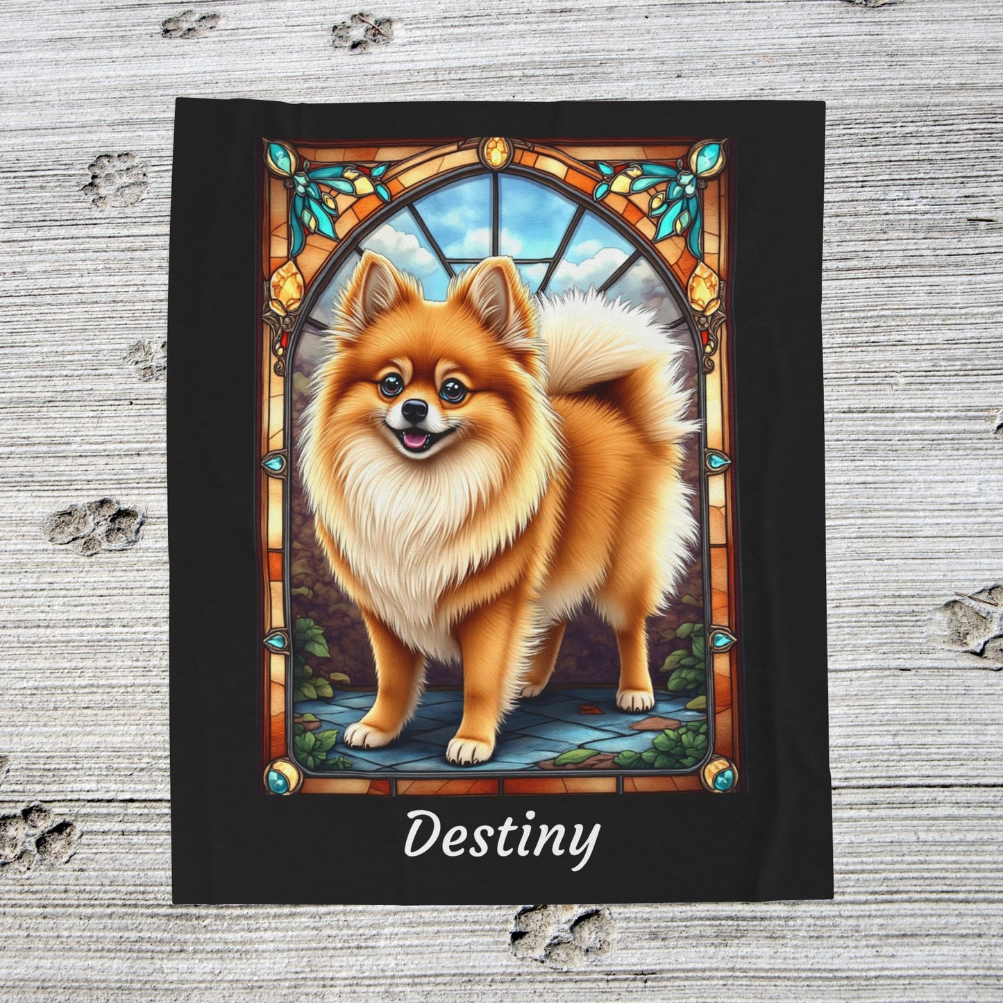 Pomeranian Orange Sable Coat Blanket, Velveteen Plush Stained Glass Dog Throw, Custom Pet Lover Gift