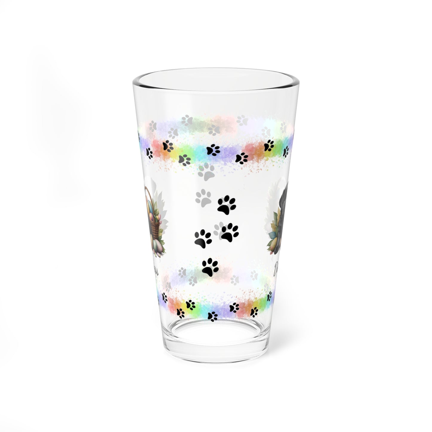 Newfoundland (Black) Personalized Easter Puppy 16oz Pint Glass - Custom Dog Design, Mental Health Gift, Easter Décor, and Festive Celebrations