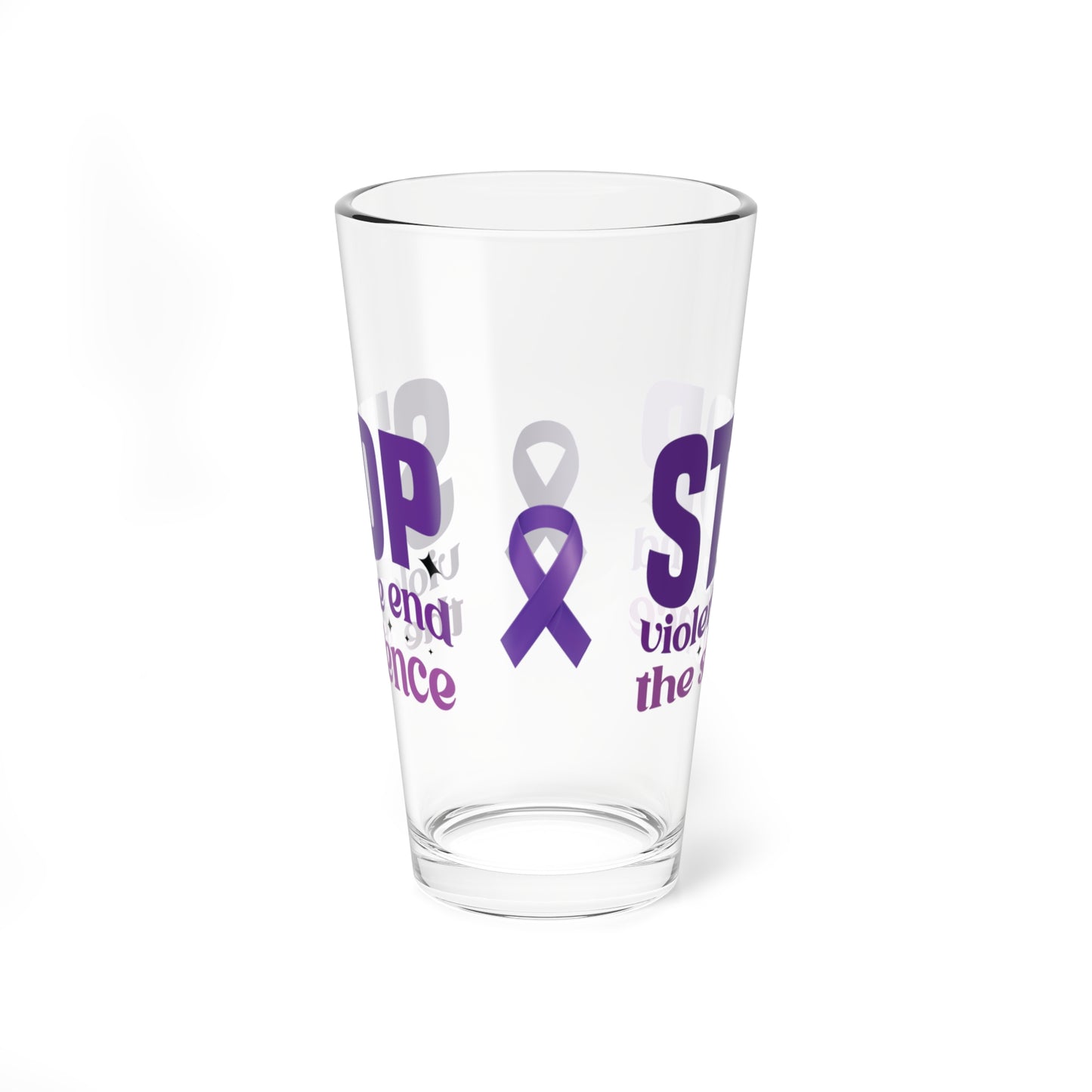 Pint glass with Stop Violence End The Silence message for awareness