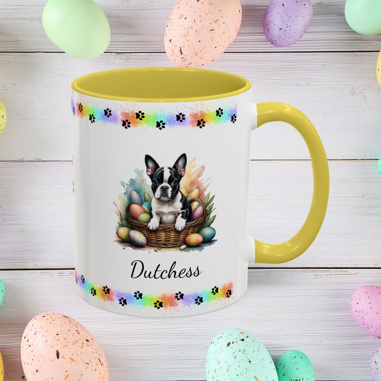 Boston Terrier Easter puppy coffee mug, personalized cute dog gift for mental health support and cozy sipping