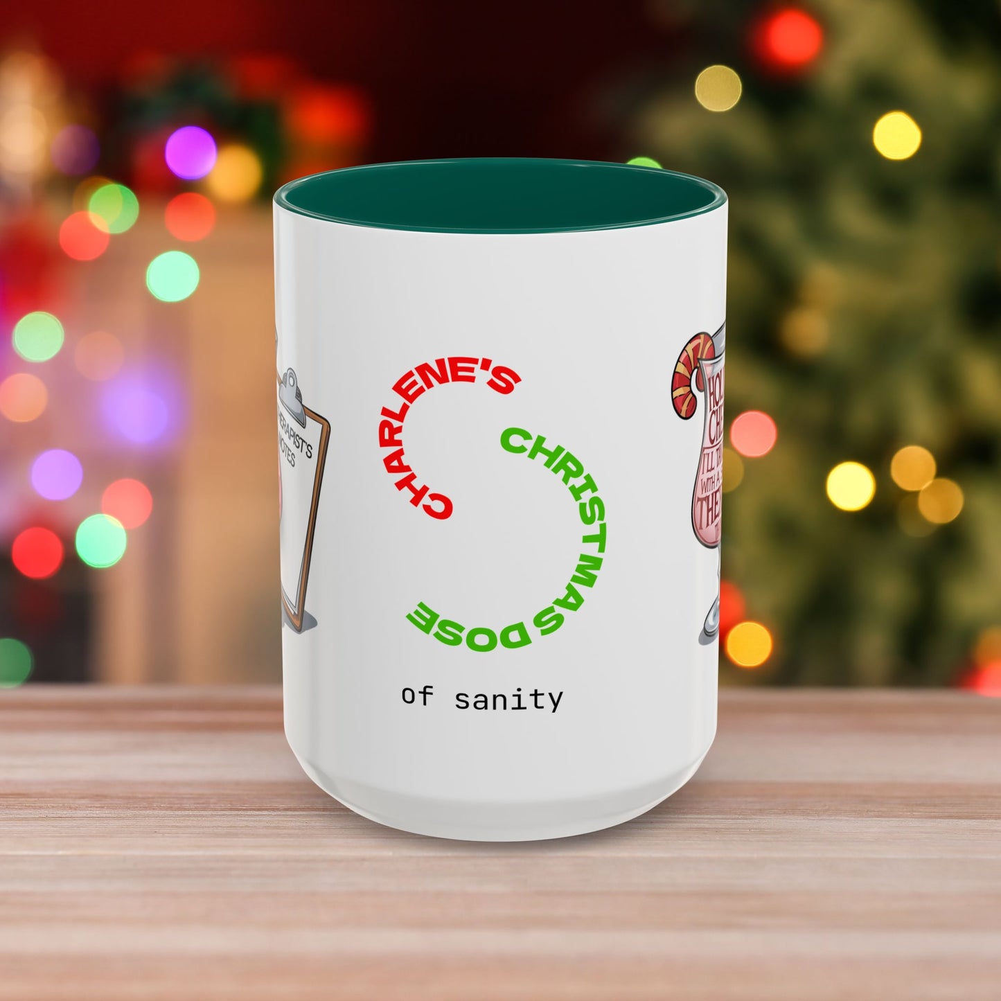 Holiday Cheer? I'll Take Mine With A Side Of Therapy, Thanks - Fun Christmas Mug with Colorful Design and Accent Color