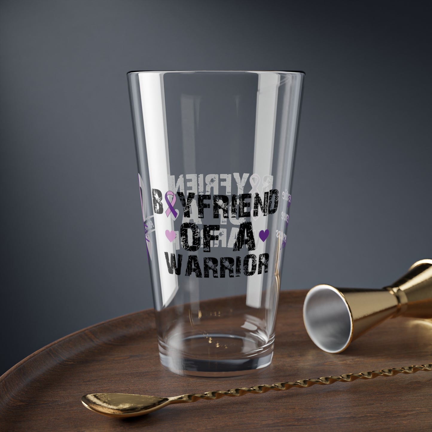 Boyfriend of a Warrior: Personalized Domestic Violence Awareness Warrior Pint Glass - Proud Family Member