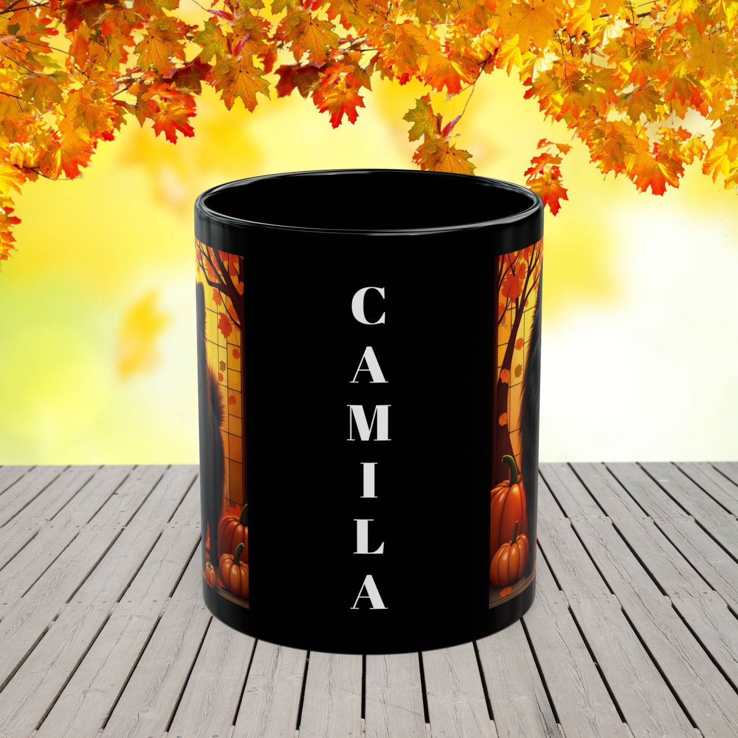 Pomeranian Black - Custom name autumn coffee mug, dog parent gift for Pomeranian lovers