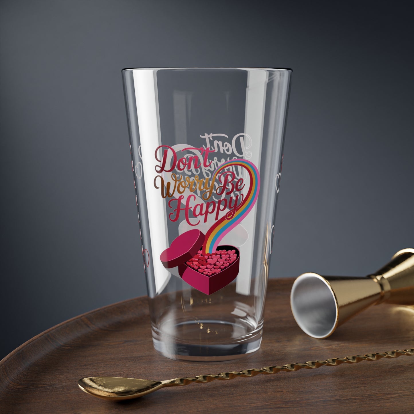 Don't Worry Be Happy: Personalized Valentine's Day Affirmation Pint Glass – Valentine's Day Self-Care Gift, Mindful Positivity Drinkware