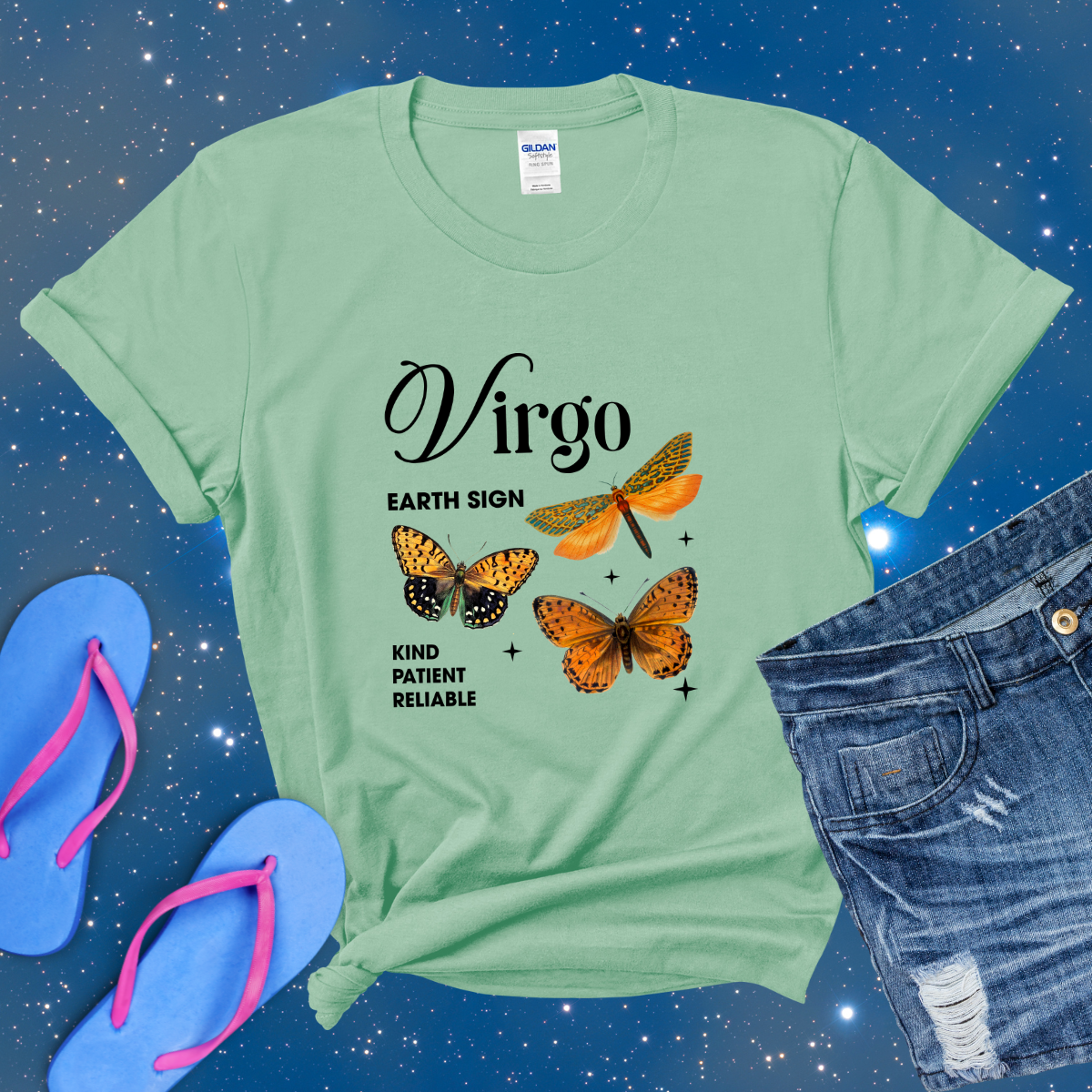 Virgo Butterfly Zodiac T-Shirt, astrology horoscope shirt, Virgo birthday gift tee for men or women