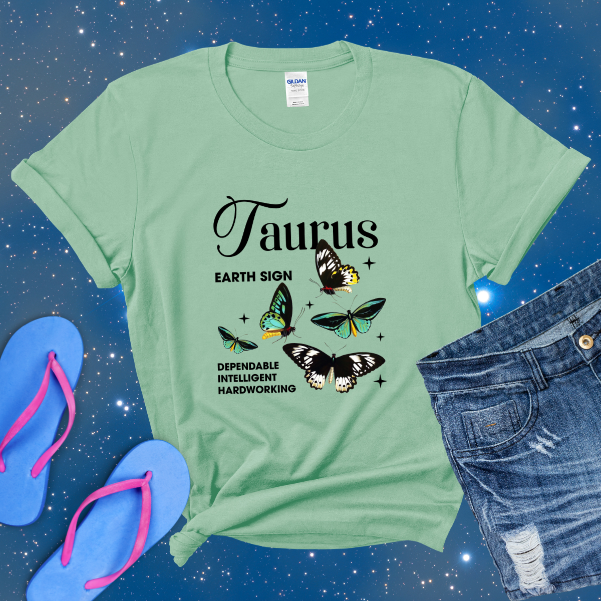 Taurus Butterfly Zodiac T-Shirt, astrology horoscope shirt, Taurus birthday gift tee for men or women