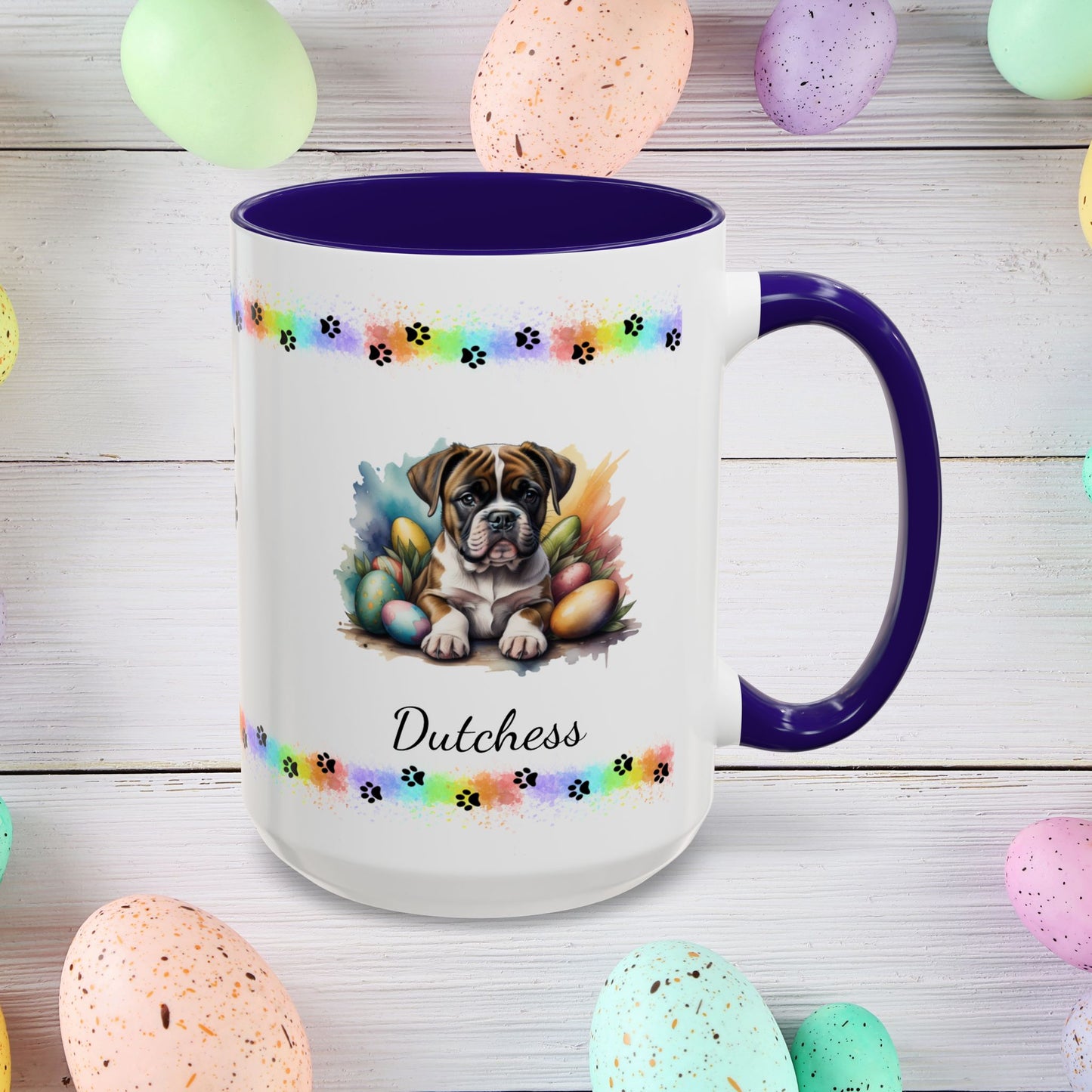 Boxer personalized Easter puppy mug, cute dog coffee cup gift for mental health awareness and dog lovers