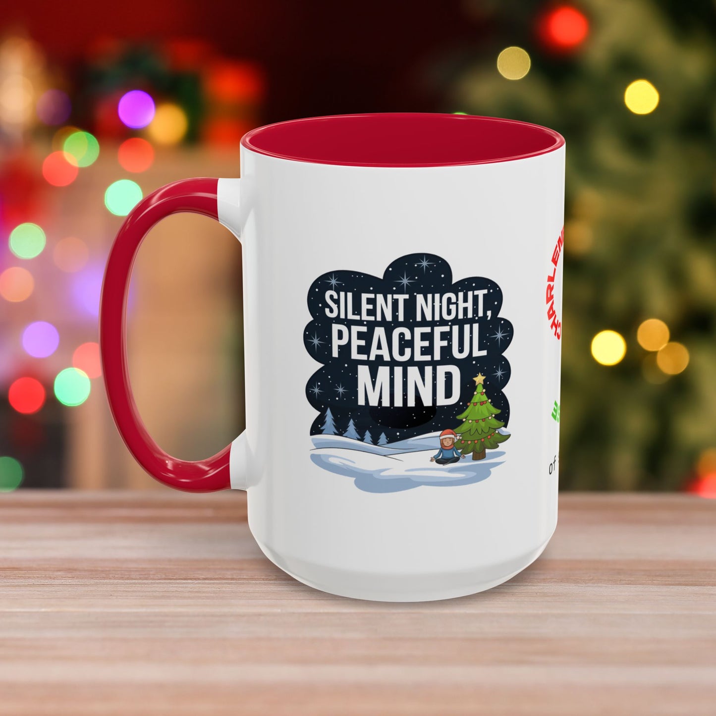 Silent Night Peaceful Mind Mug - Holiday Self-Care Coffee Cup, Thoughtful Mental Health Gift with Red Green or Black Accent