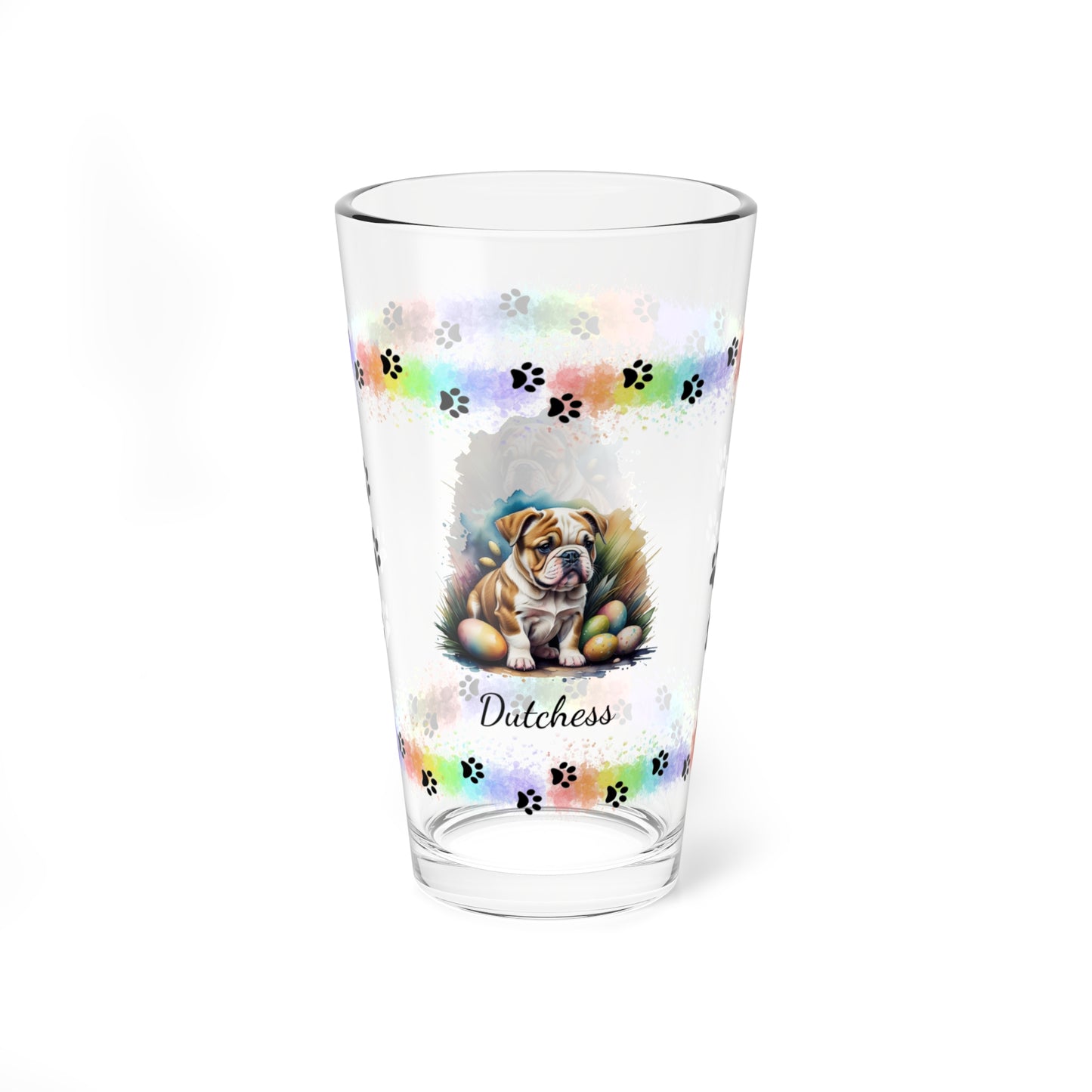 Bulldog Personalized Easter Puppy 16oz Pint Glass - Custom Dog Design, Mental Health Gift, Easter Décor, and Festive Celebrations