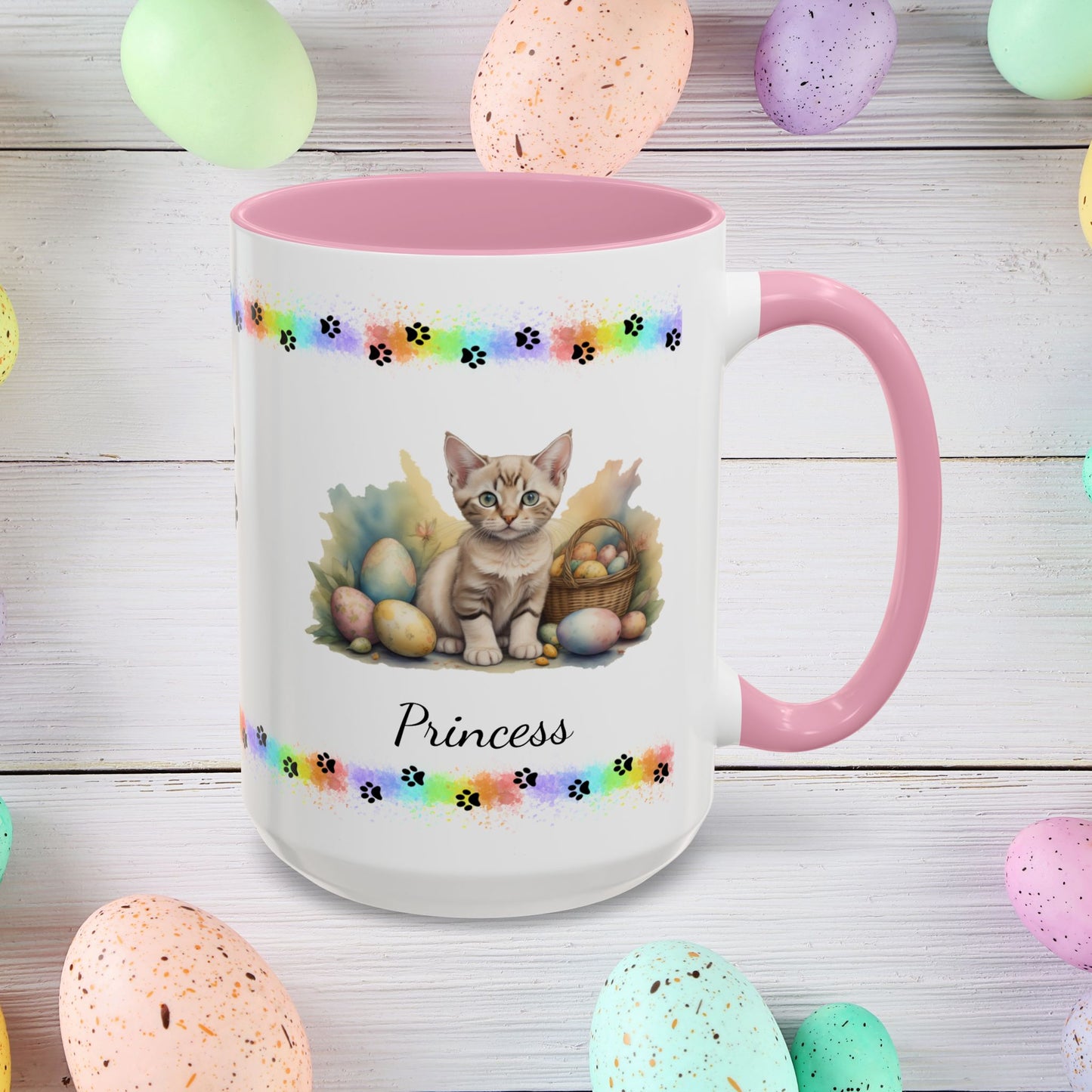 Devon Rex personalized Easter coffee mug, cute kitten design, mental health awareness gift for cat lovers