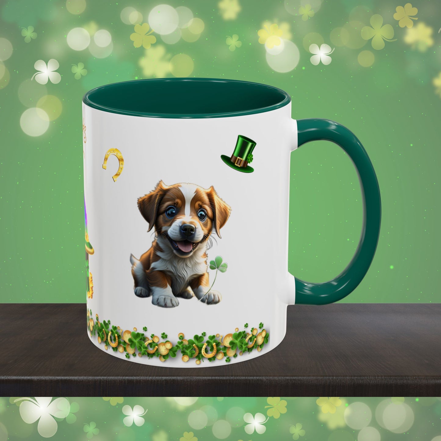 Lucky Leprechaun Pup: St. Patrick's Day Two-Tone Coffee Mug - Festive Ceramic Mug for Positivity & Mindfulness