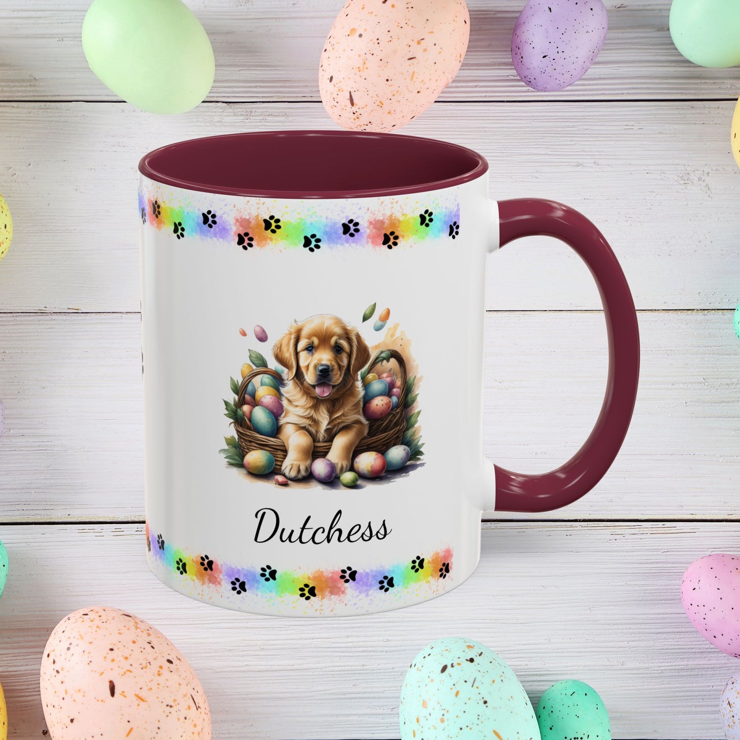 Golden Retriever Easter puppy coffee mug, personalized cute dog gift for mental health awareness and cozy drinks