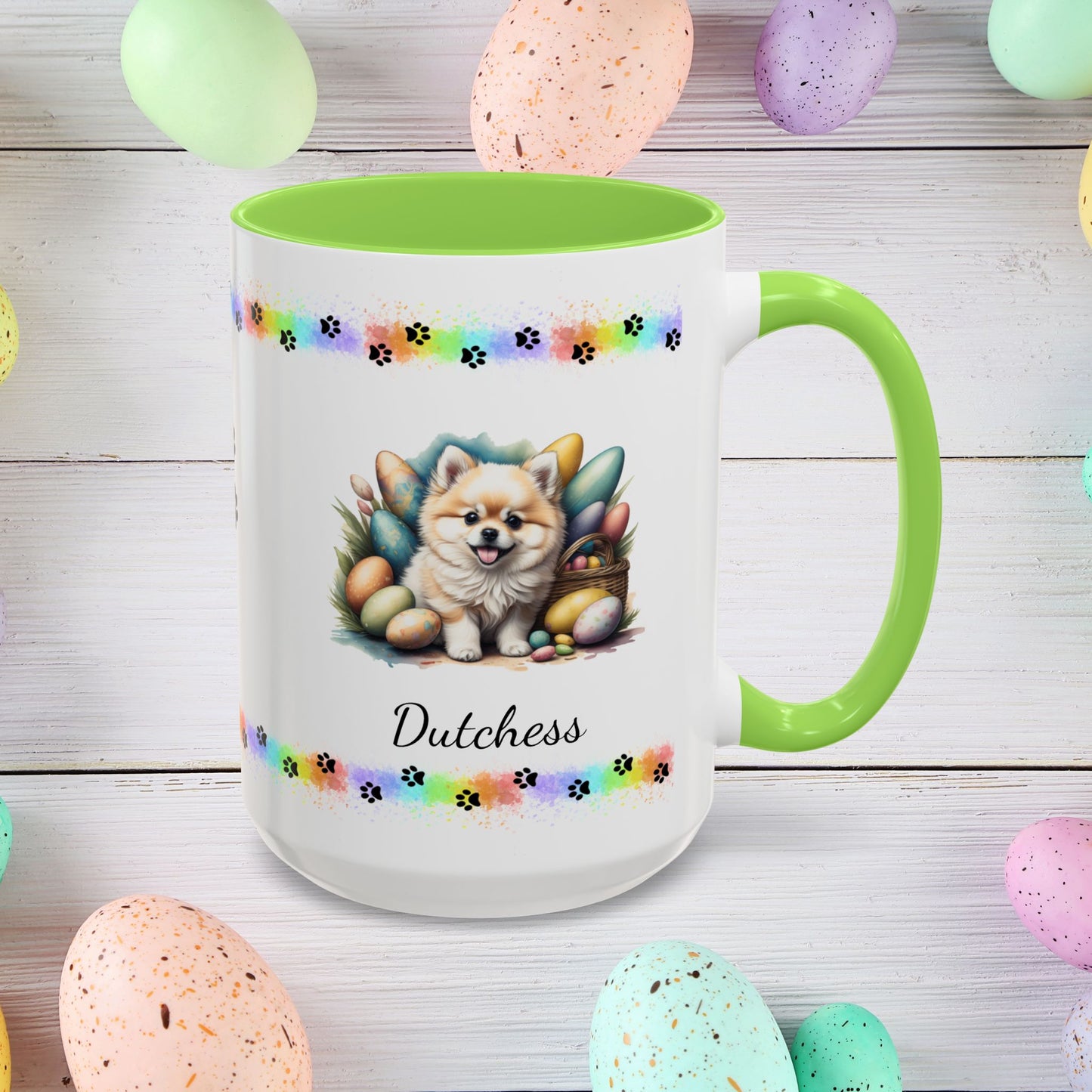 Pomeranian Cream Easter puppy coffee mug, personalized cute dog coffee cup gift for mental health support