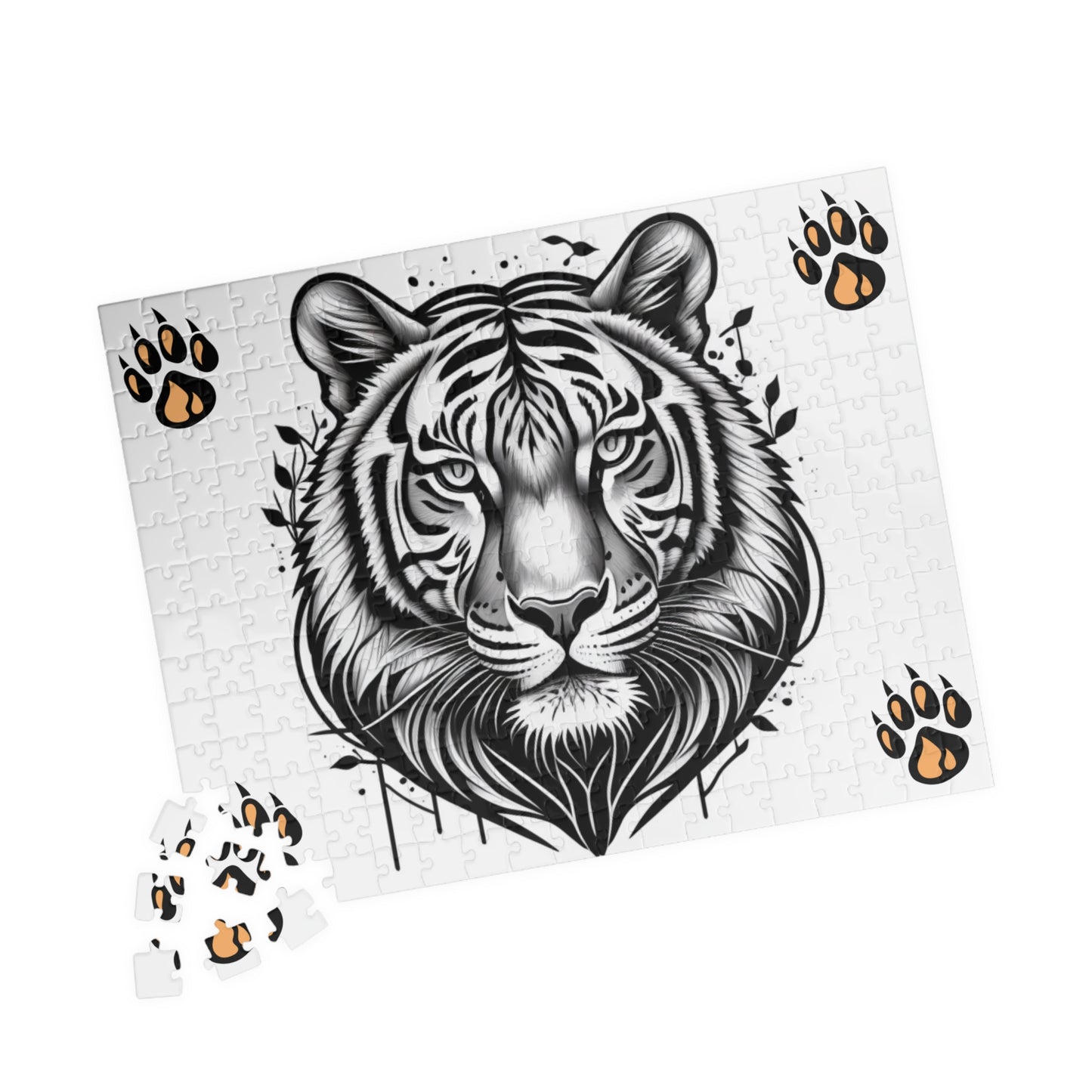 Roaring tiger in vivid jungle scenery, featured on a puzzle designed to inspire boldness and determination