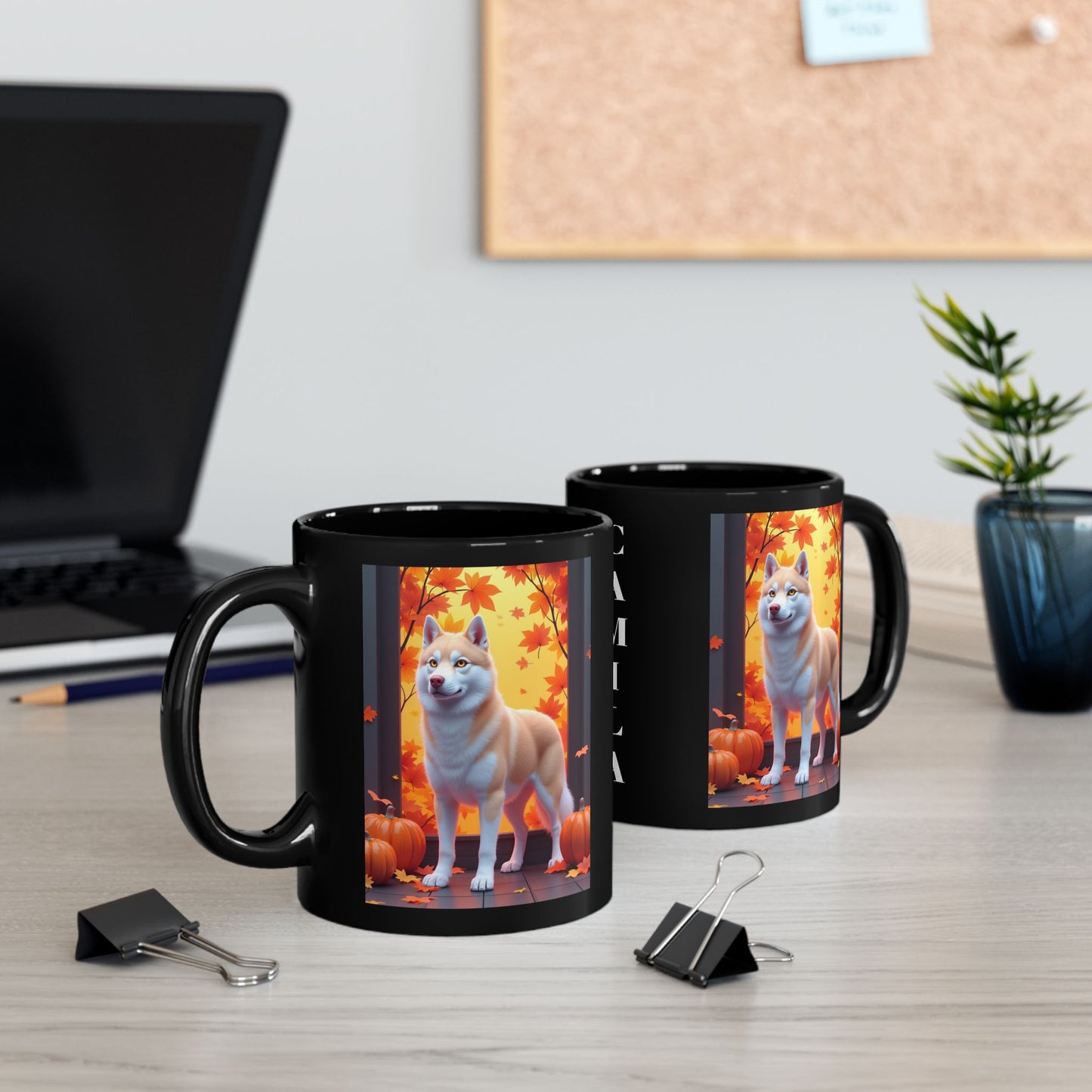 Siberian Husky Light Red (Amber Eyes) - Autumn coffee mug, custom dog lover gift for husky parents