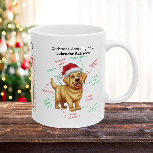 Shop our yellow labrador retriever christmas anatomy mug featuring the 15oz style option from MySisterIsASurvivor.