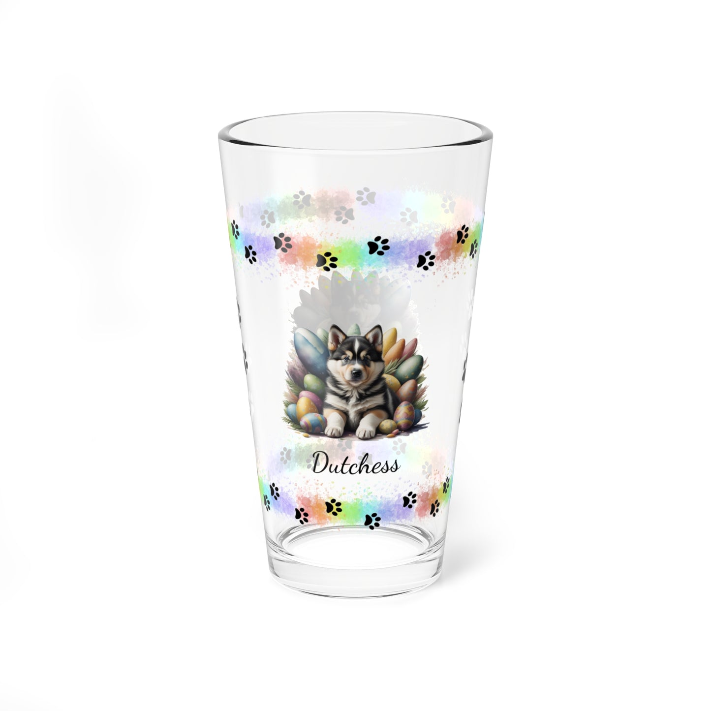 Alaskan Malamute Personalized Easter Puppy 16oz Pint Glass - Custom Dog Design, Mental Health Gift, Easter Décor, and Festive Celebrations