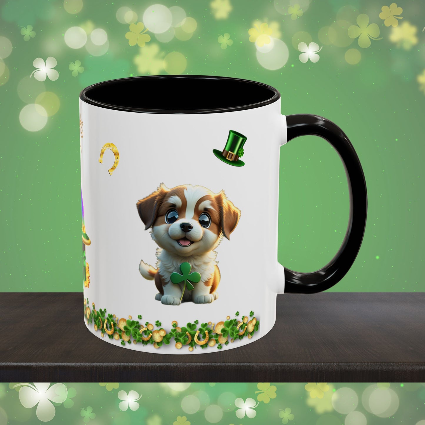 Clover Cuddles Canine: St. Patrick's Day Two-Tone Coffee Mug - Festive Ceramic Mug for Positivity & Mindfulness