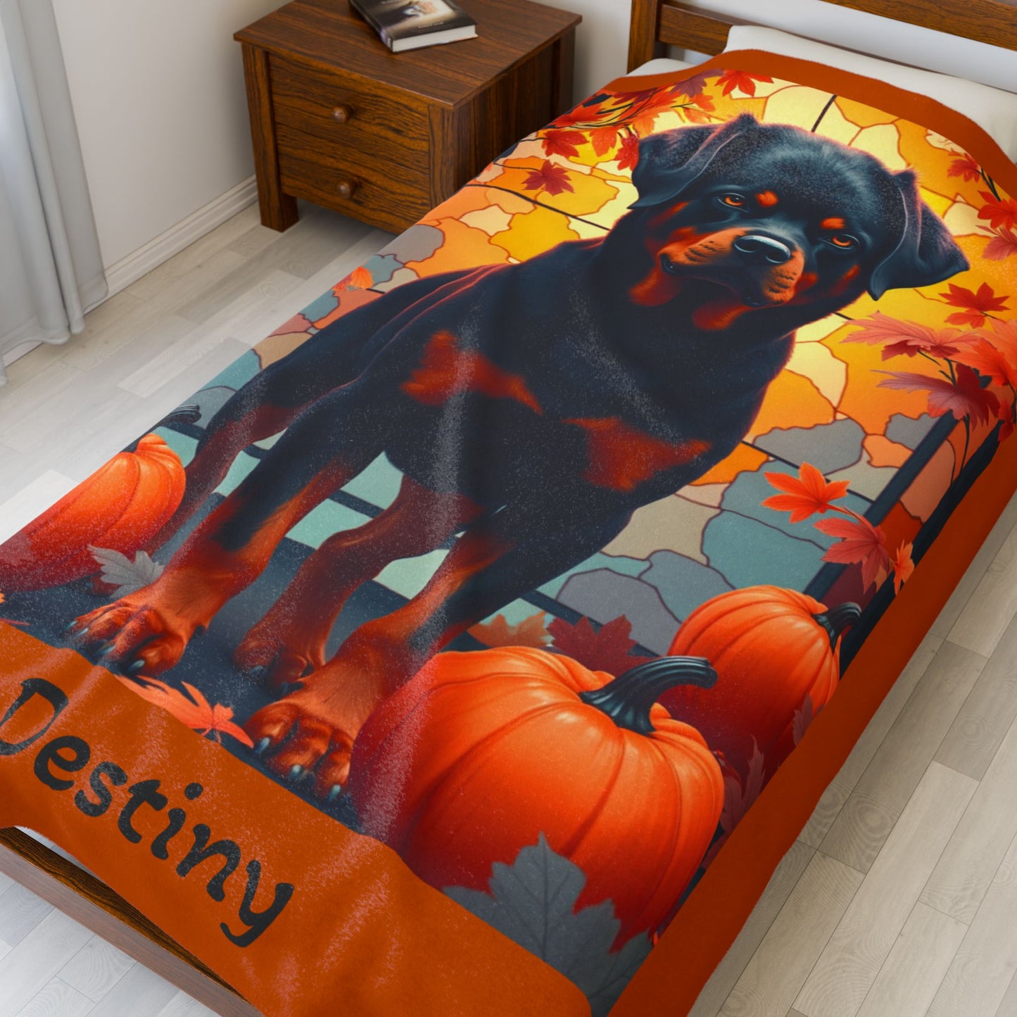 Black and Rust Rottweiler velveteen plush blanket, cozy personalized dog throw for loyal Rottie fans - MySisterIsASurvivor
