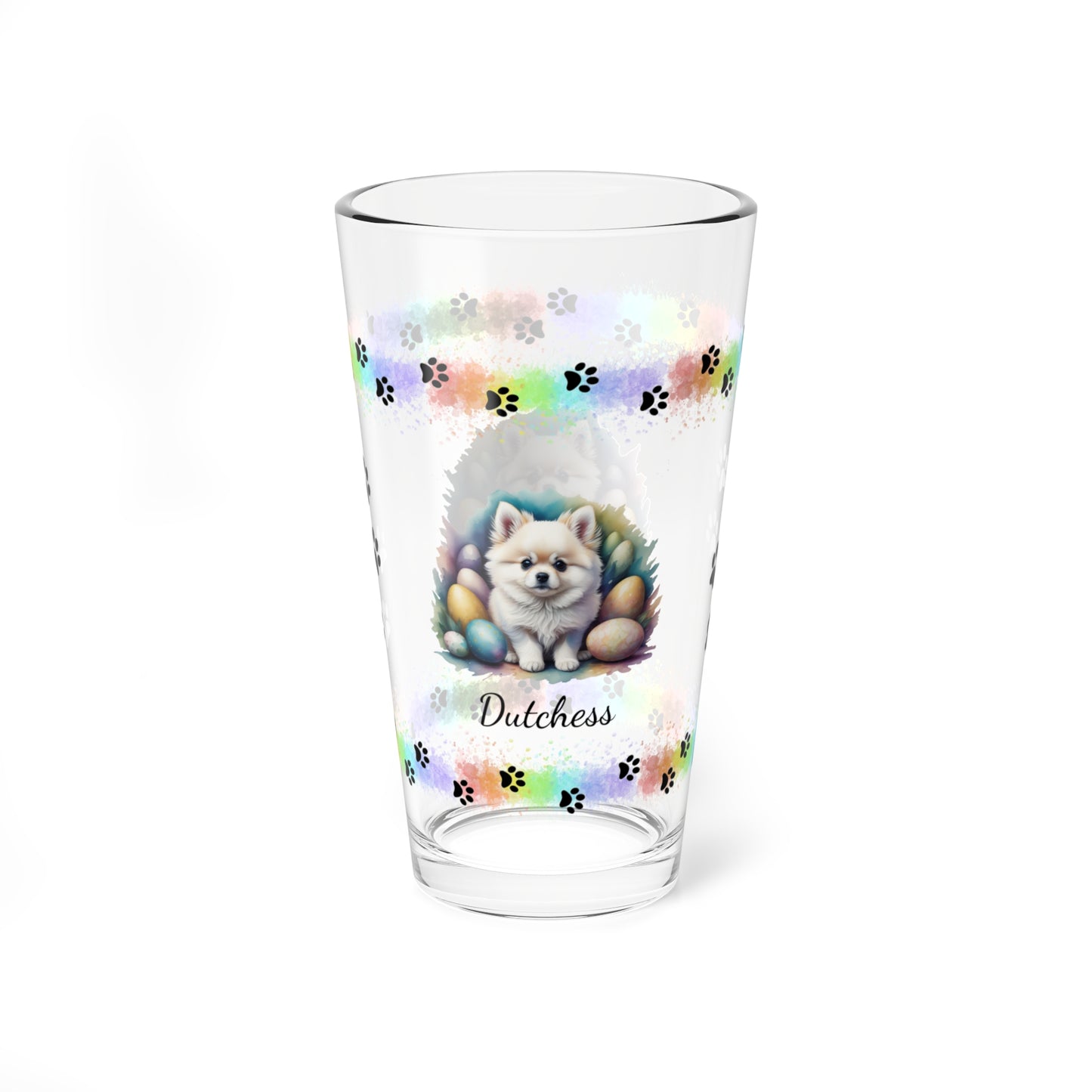 Pomeranian (White) Personalized Easter Puppy 16oz Pint Glass - Custom Dog Design, Mental Health Gift, Easter Décor, and Festive Celebrations
