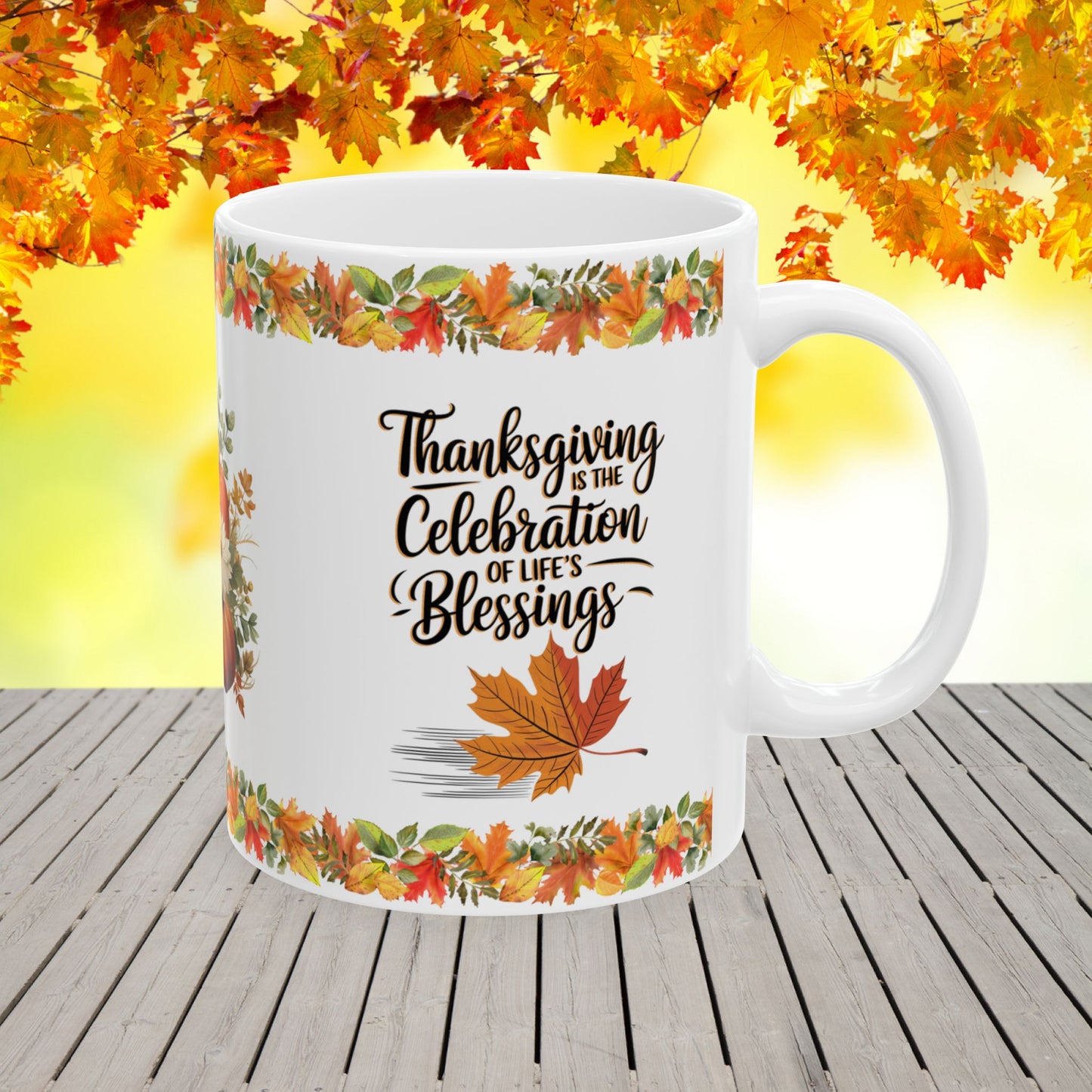 Thanksgiving Mug with "Celebrate Your Blessings with Gratitude" Message for Heartfelt Thanks