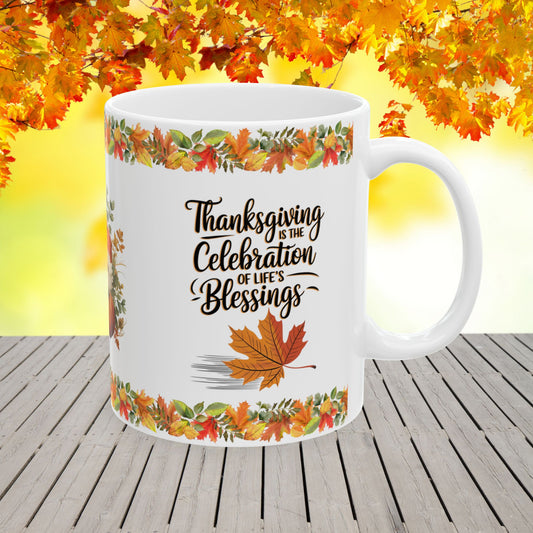 Thanksgiving Mug with "Celebrate Your Blessings with Gratitude" Message for Heartfelt Thanks