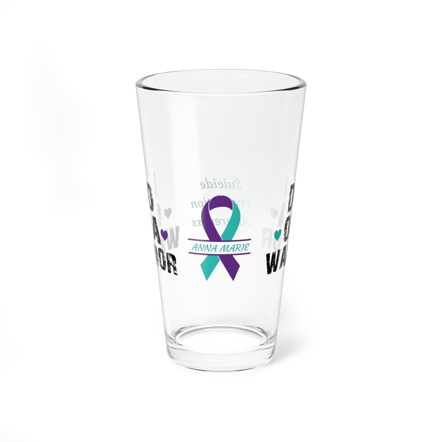 Dad of a Warrior: Personalized Suicide Prevention Awareness Warrior Pint Glass - Proud Family Member