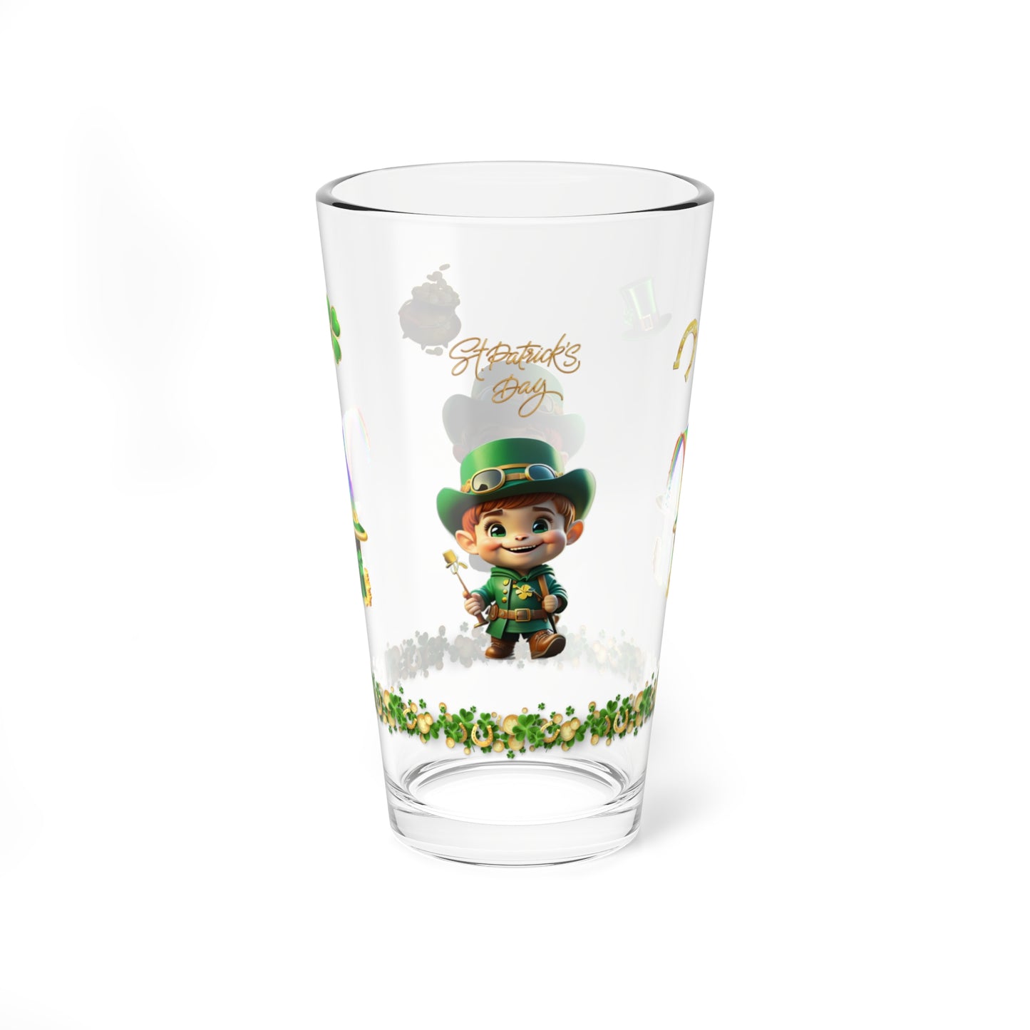 Mindful March Leprechaun: Mindful St. Patrick's Day 16oz Pint Glasses - Festive Design for Positivity & Wellness