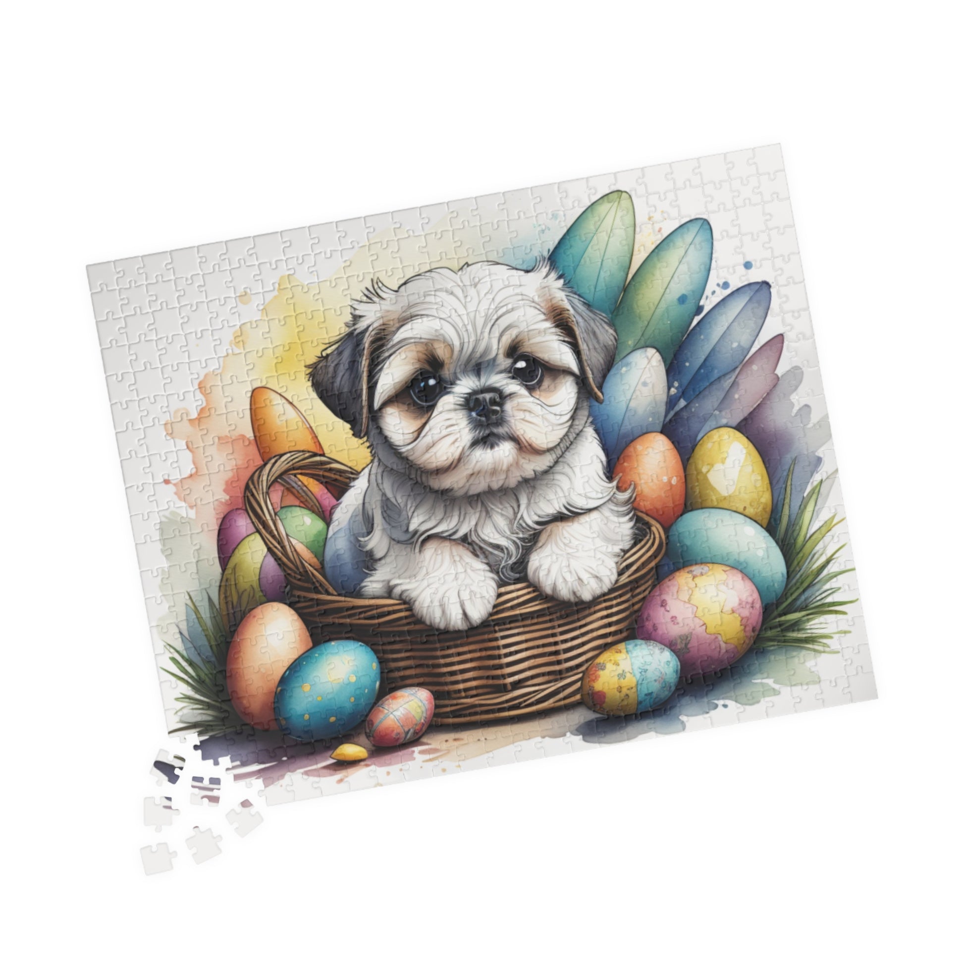 Shih Tzu (Silver & White) Easter Puppy Puzzle - Dog Lovers, Mental Health Benefits, Holiday Fun, Mindfulness, Stress Relief, Festive Gift