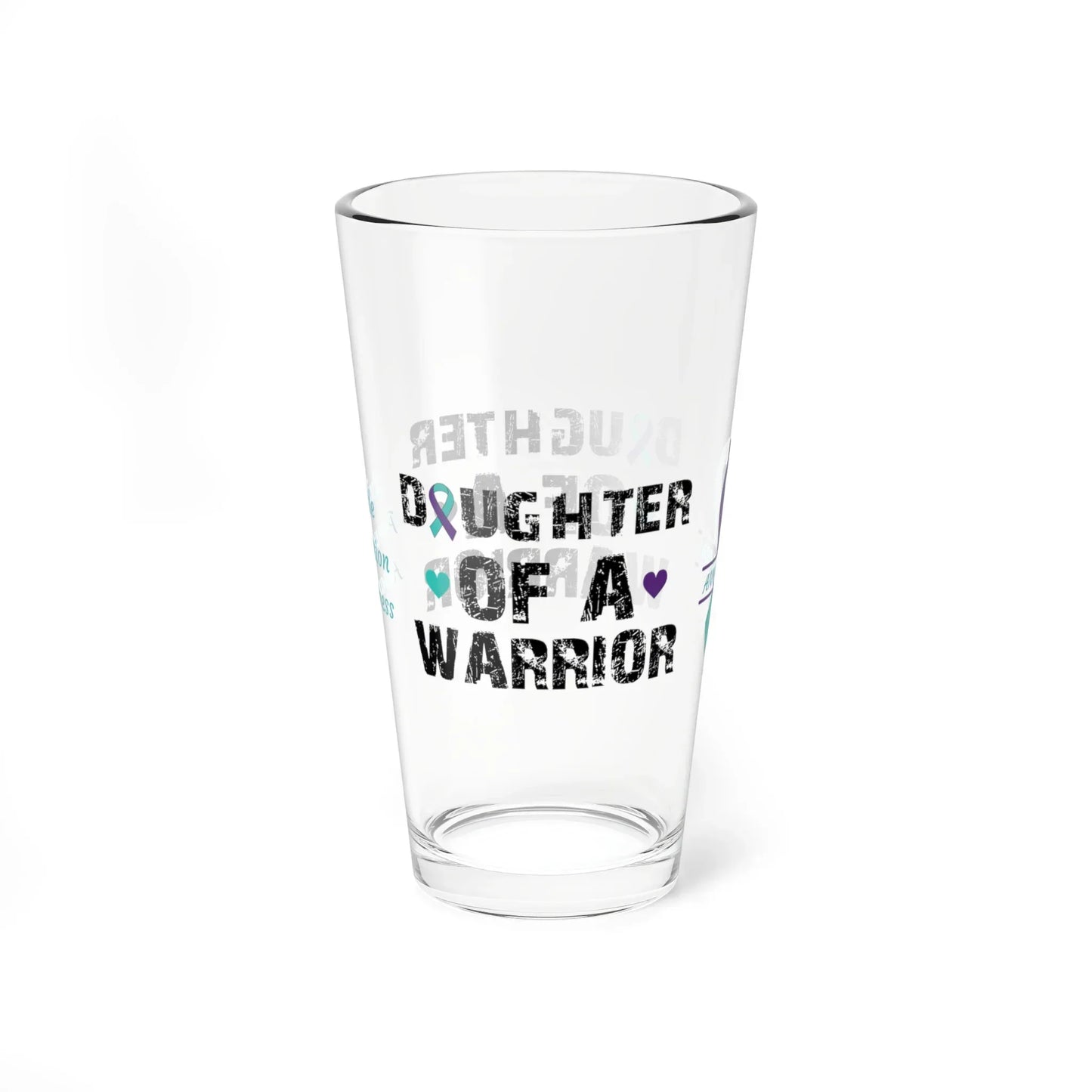 Shop our premium daughter of a warrior suicide prevention awareness pint glass 16oz from MySisterIsASurvivor.
