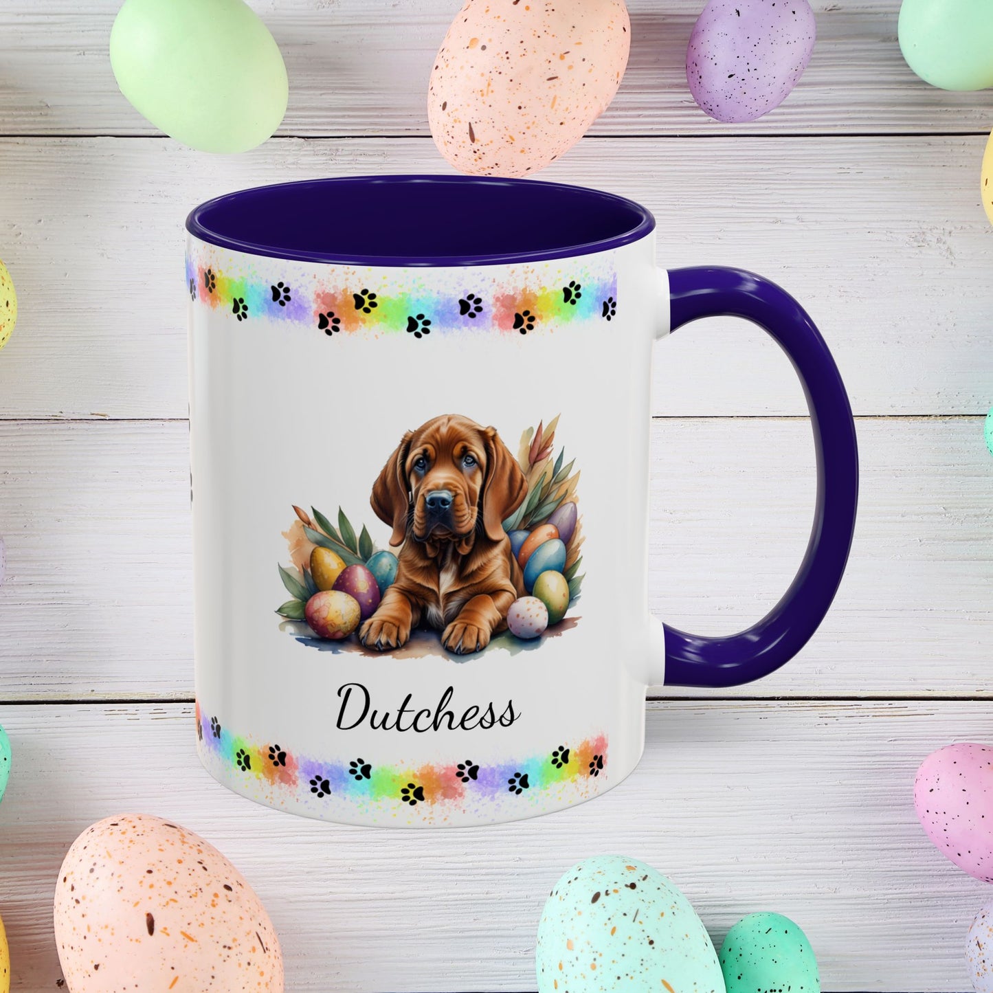 Bloodhound personalized Easter puppy mug, cute dog coffee cup gift for mental health awareness and dog lovers