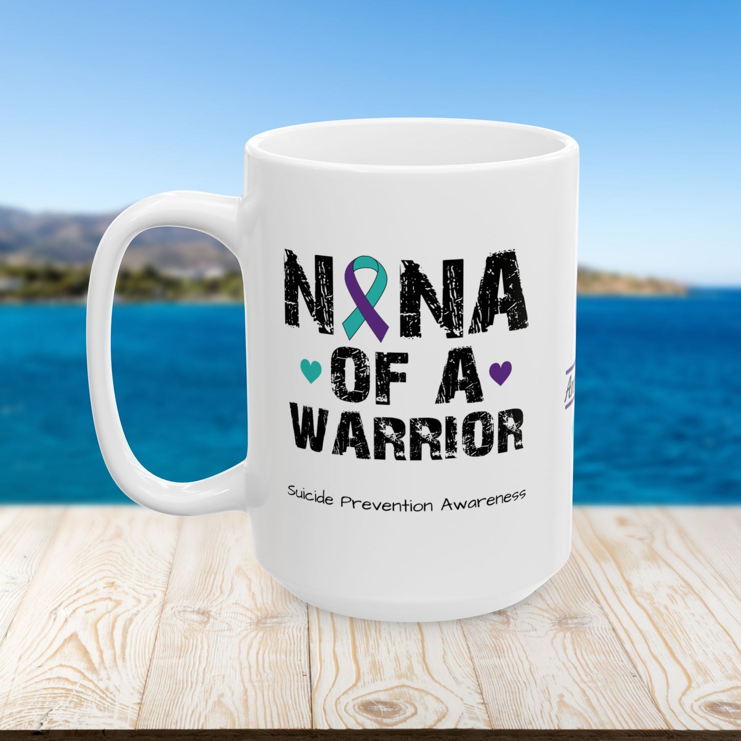 Nana of a Warrior mug - personalized suicide prevention and mental health encouragement gift
