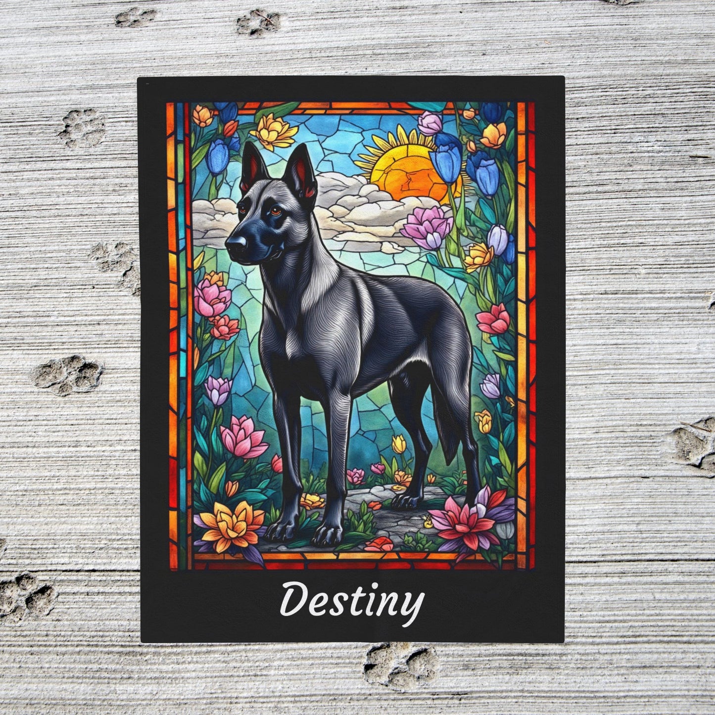 Belgian Malinois Gray - Velveteen Plush Stained Glass Dog Blanket - Custom Malinois Pet Blanket, Dog Lover Throw