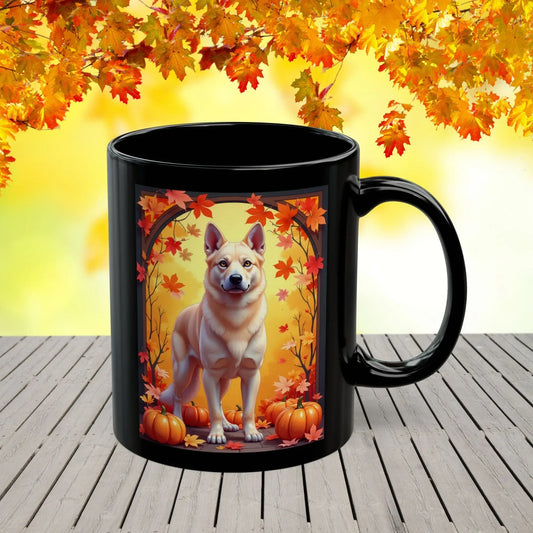 Shop our cream german shepherd autumn black mug featuring the 15oz style option from MySisterIsASurvivor.