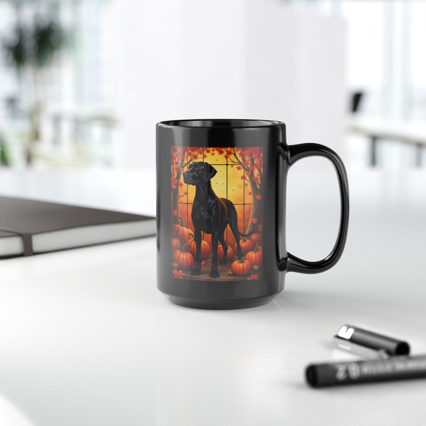 Great Dane Black - Autumn coffee mug, personalized dog lover fall drinkware for Great Dane owners