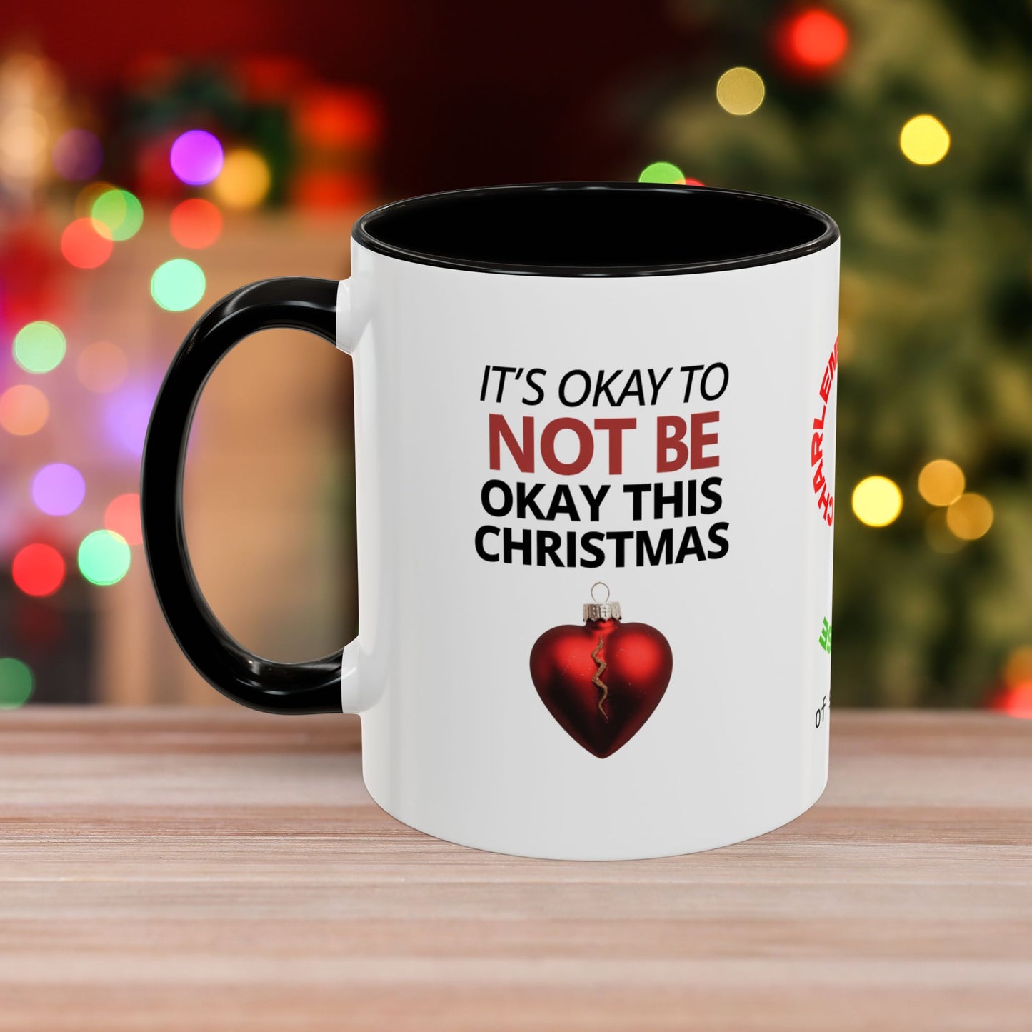It's Okay to Not Be Okay This Christmas Mug - Personalized Christmas Mental Wellness Mug, Supportive Holiday Gift with Accent Color