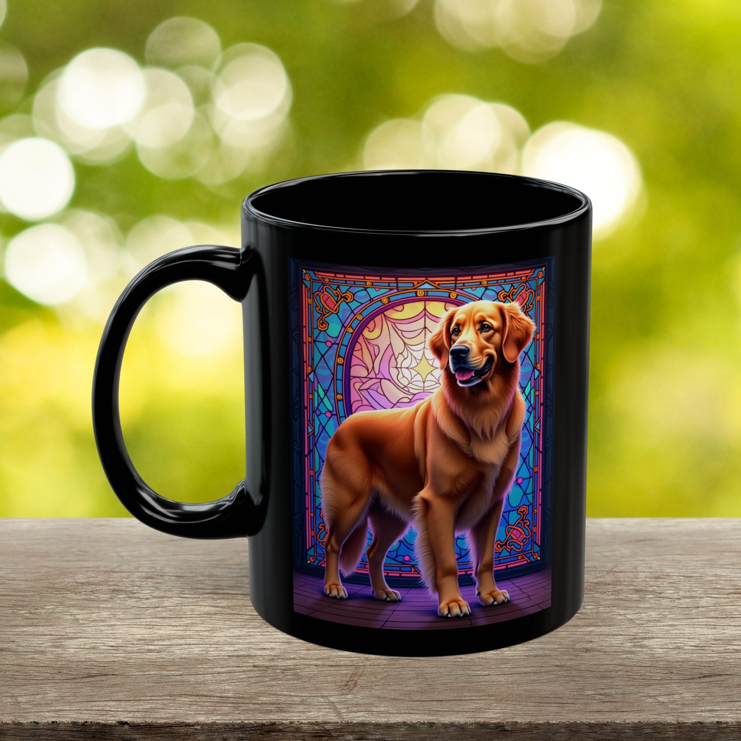 Dark Golden Retriever custom stained glass dog mug, personalized coffee cup for Golden Retriever owners