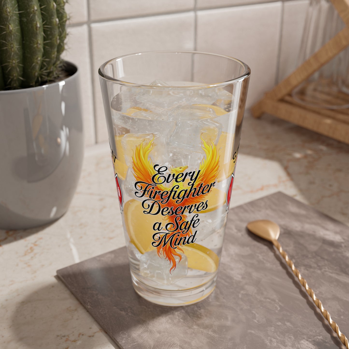 Every Firefighter Deserves a Safe Mind pint glass - personalized gift promoting mental health awareness in the fire service