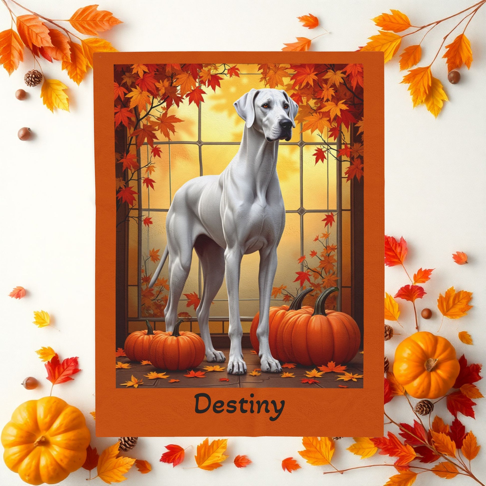 Great Dane White Coat Velveteen Plush Blanket, Warm Personalized Dog Throw, Gentle Giant Gift