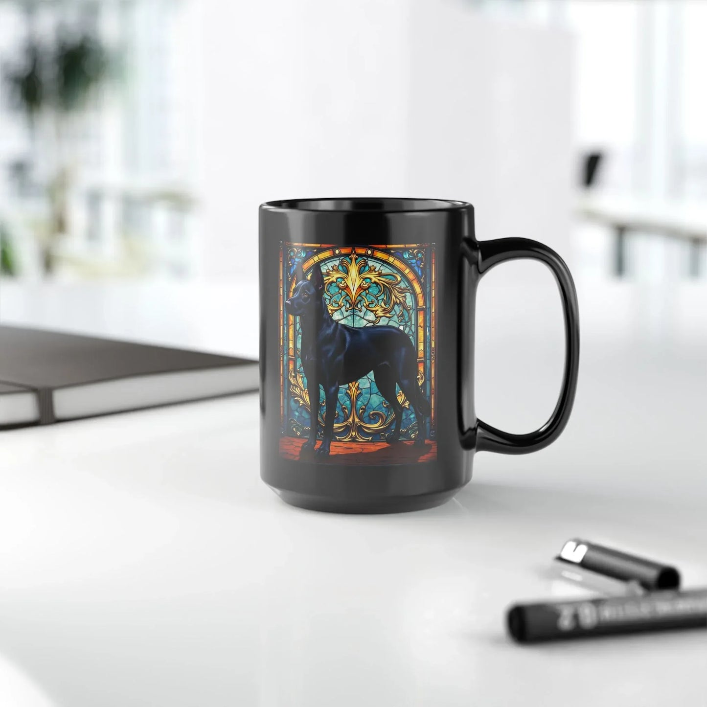 Shop our premium belgian malinois black personalized mug with stained glass design 11oz 15oz from MySisterIsASurvivor.