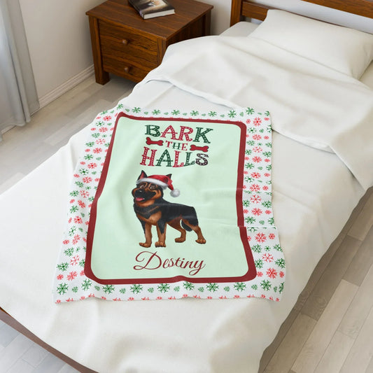 Shop our personalized german shepherd black rust velveteen plush blanket bark the halls featuring the 50" × 60" style option from MySisterIsASurvivor.