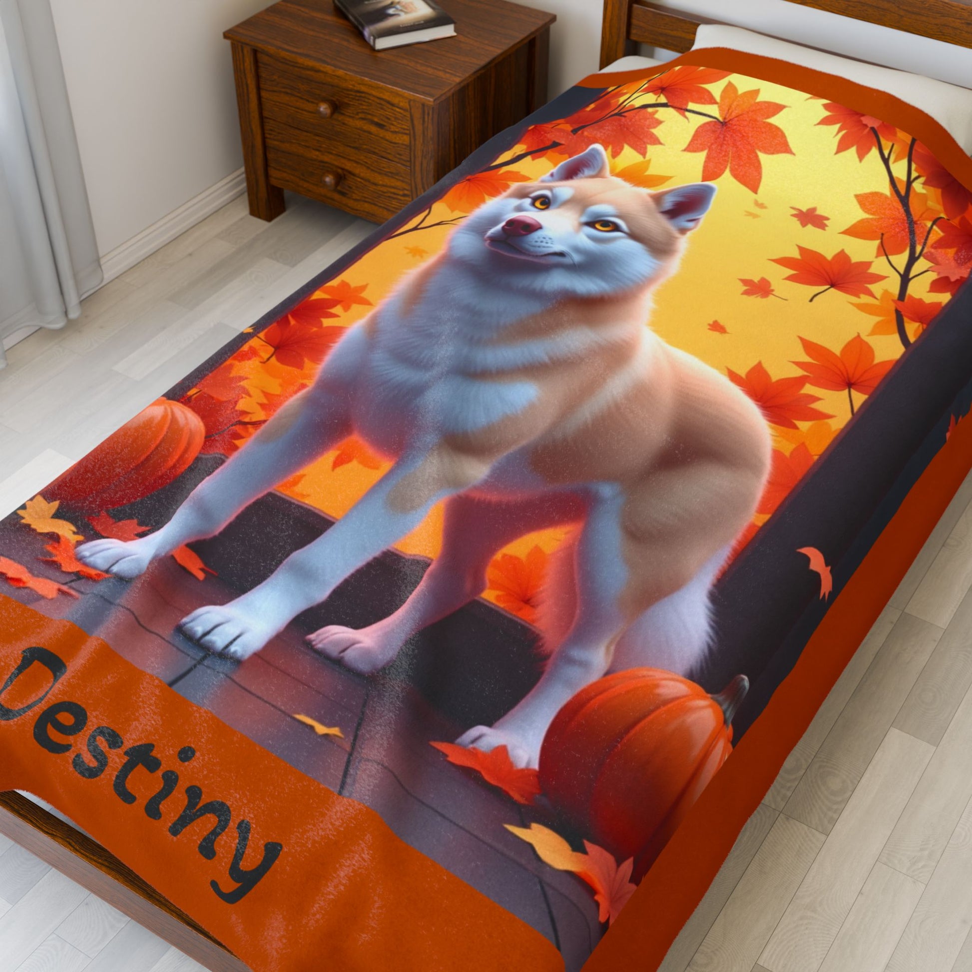 Siberian Husky Light Red Coat (Amber Eyes) Velveteen Plush Blanket, Custom Dog Throw