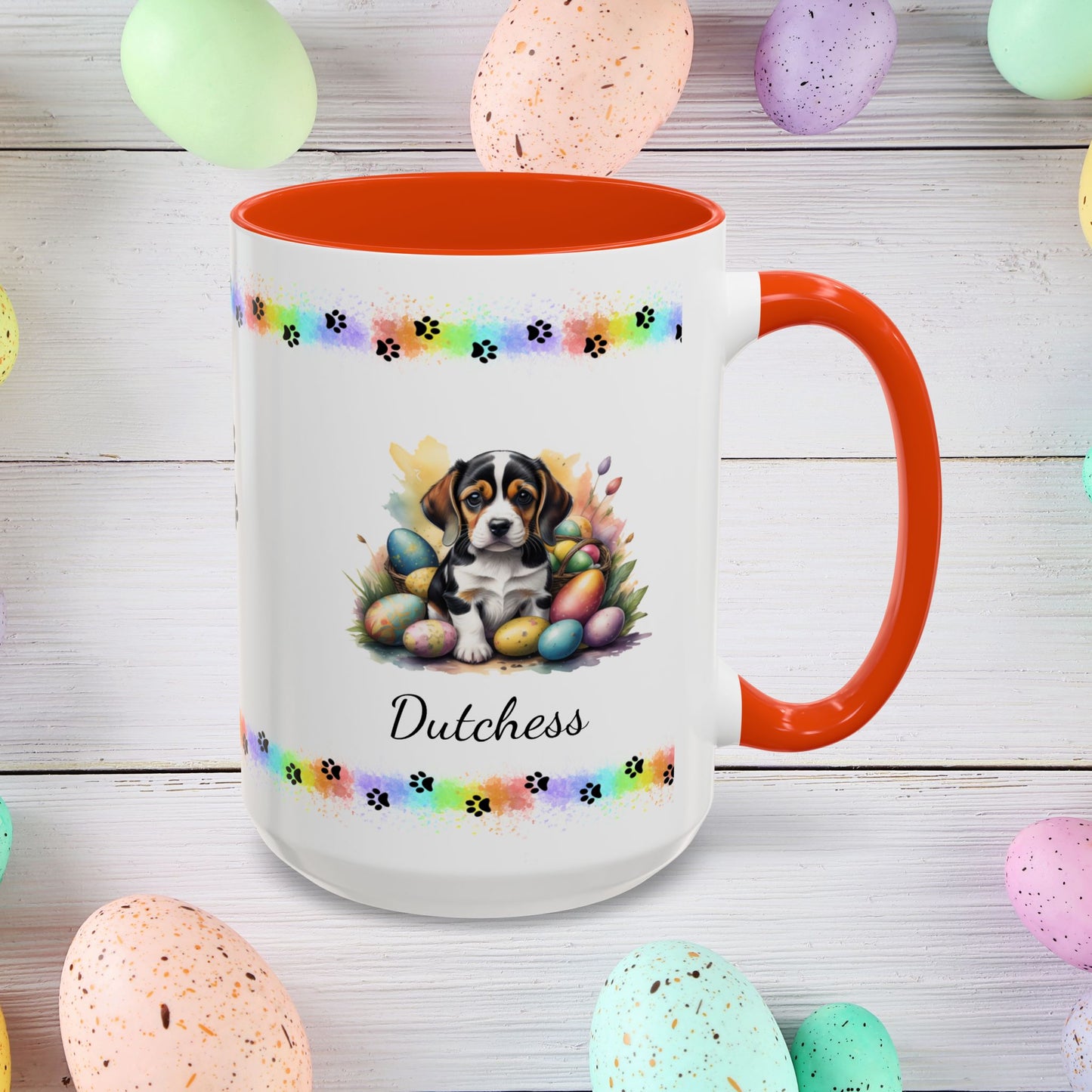 Beagle Easter puppy coffee mug, personalized cute dog gift, ideal for mental health support and cozy mornings