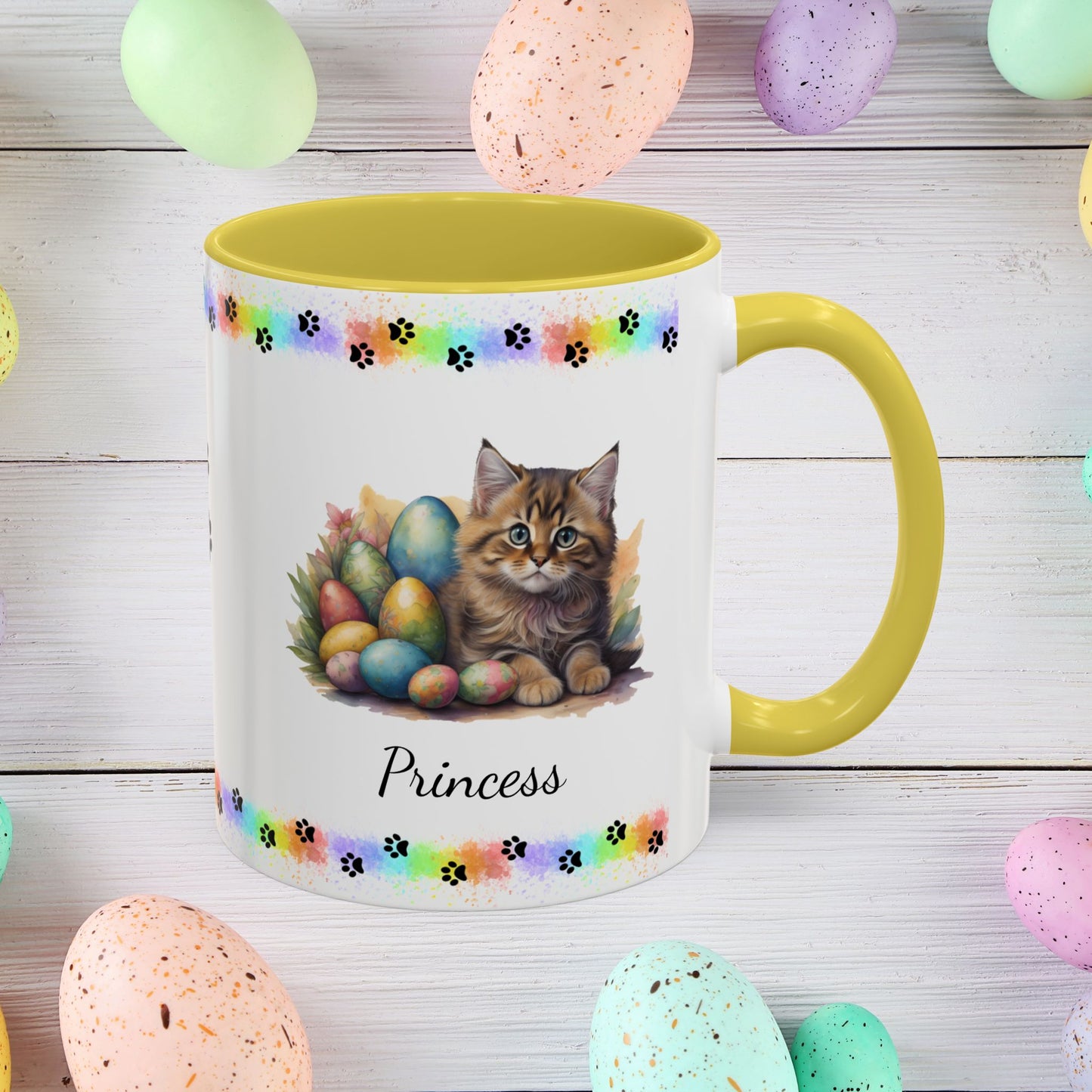 Siberian cute kitten Easter coffee mug, personalized gift for cat lovers, mental health awareness present