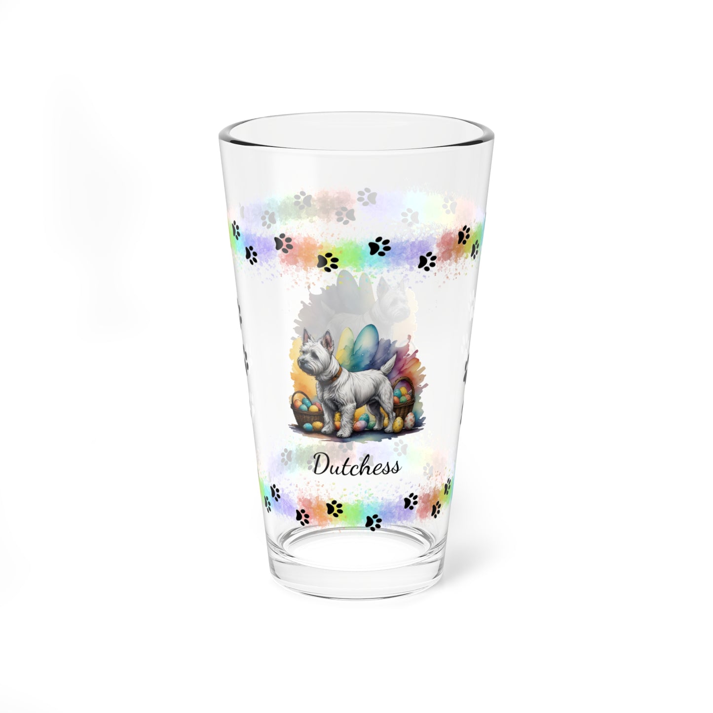 West Highland Terrier Personalized Easter Puppy 16oz Pint Glass - Custom Dog Design, Mental Health Gift, Easter Décor, and Festive Celebrations