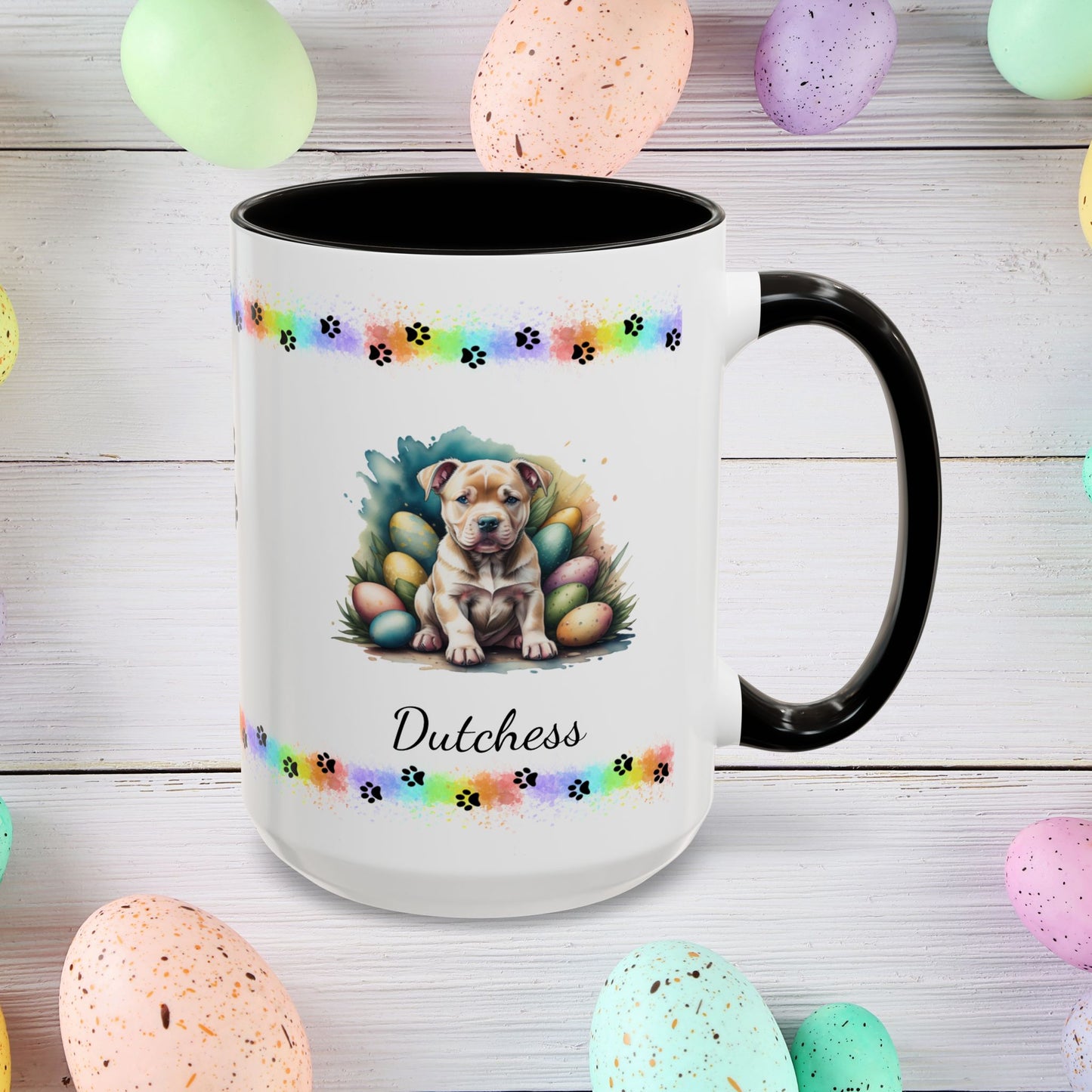 Pitbull Tan Easter puppy coffee mug, personalized cute dog coffee cup gift for mental health support and comfort